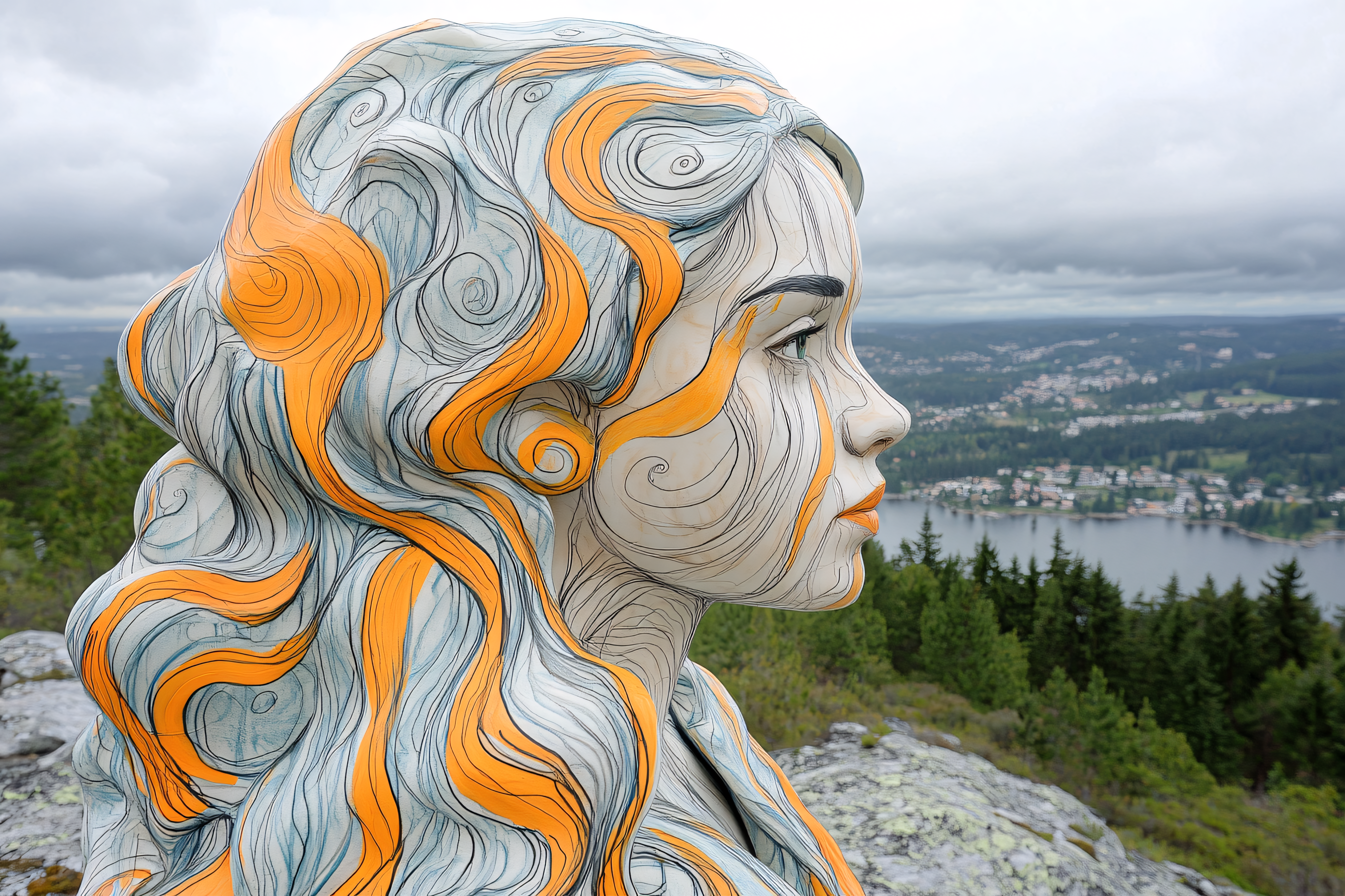Woman Sculpture Overlooking Landscape