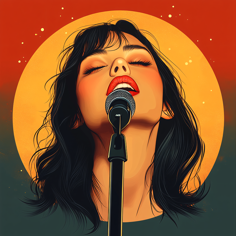 Woman Singing Into Microphone