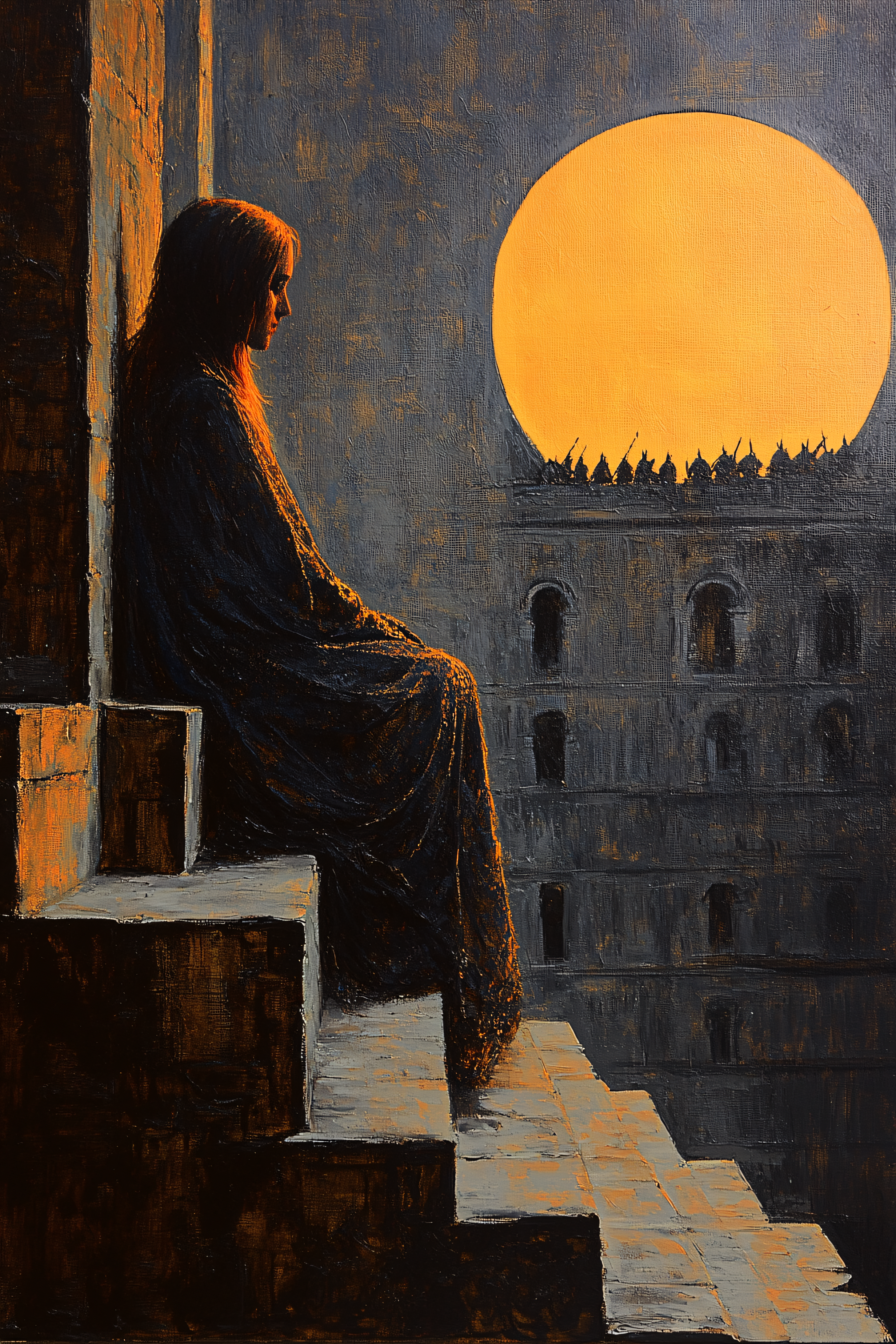 Woman Sitting On Stairs At Night