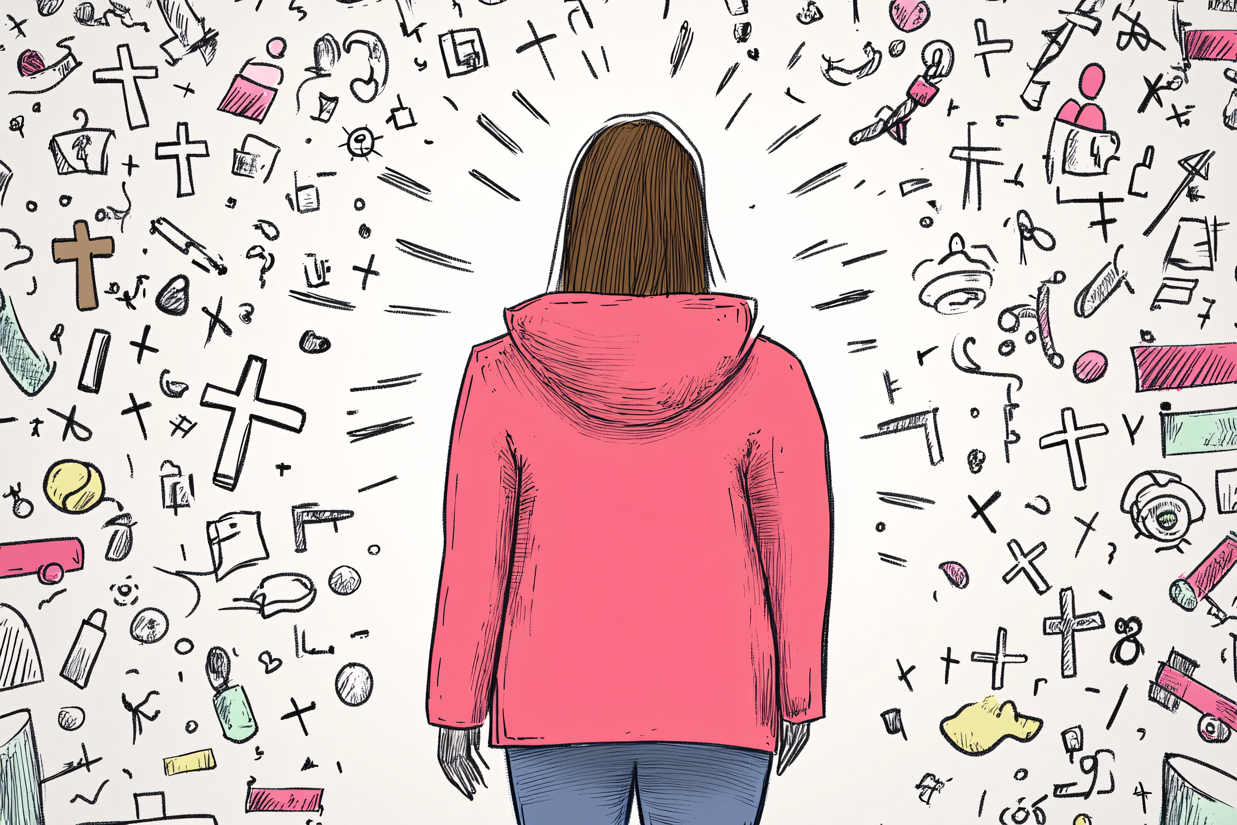 Woman Surrounded by Thoughts