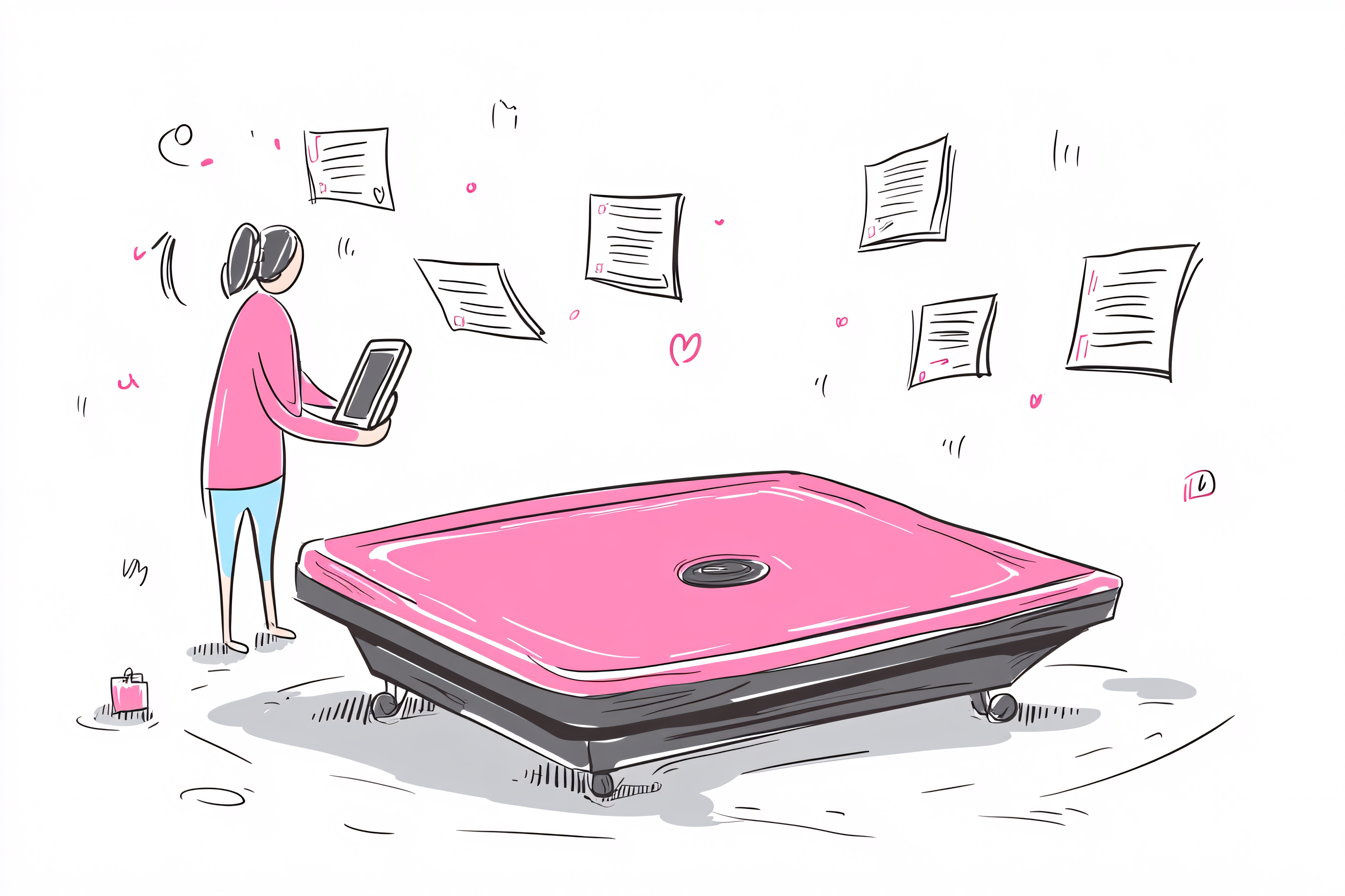 Woman Using Tablet with Floating Documents