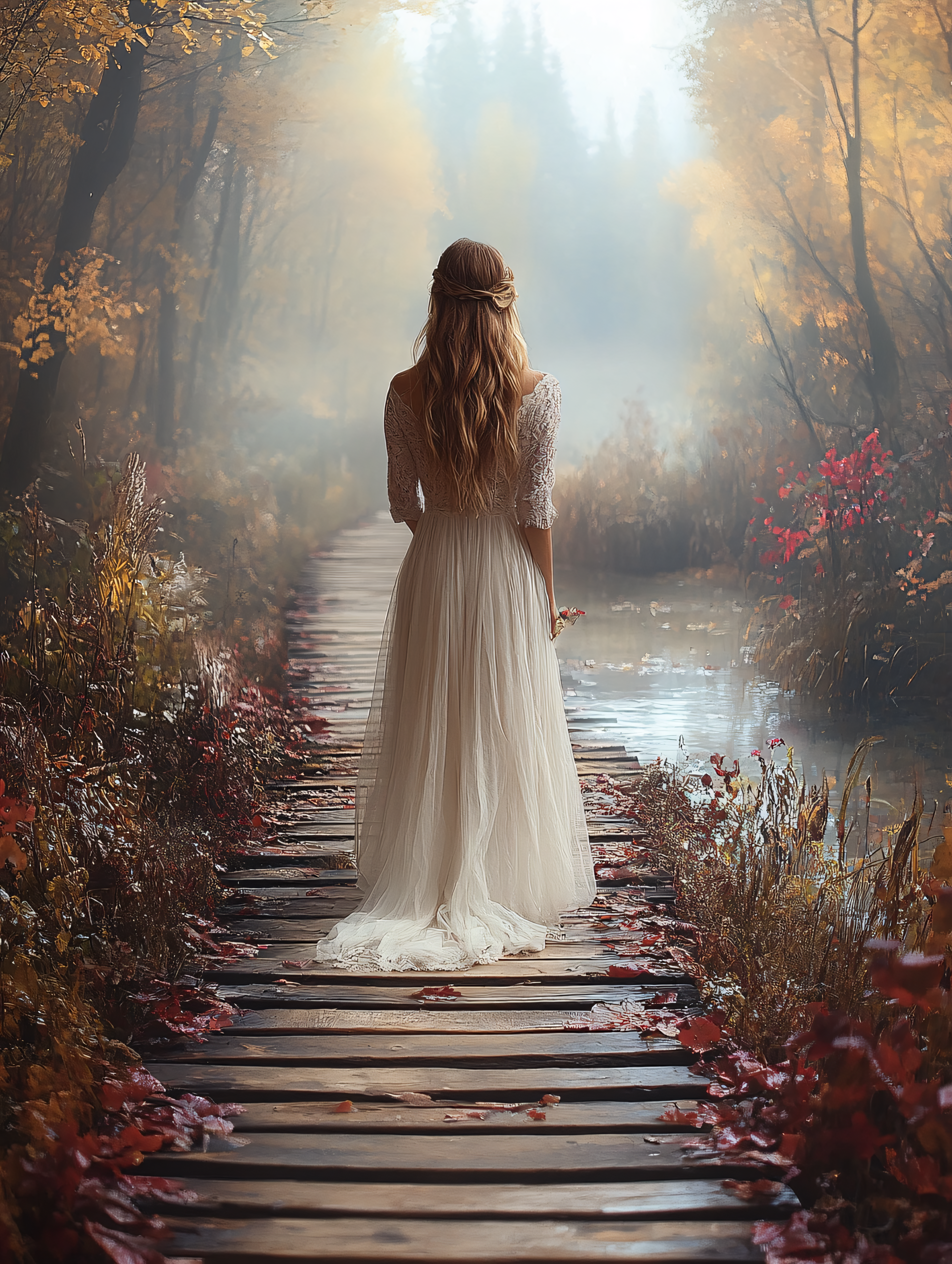 Woman Walking in Autumn Forest