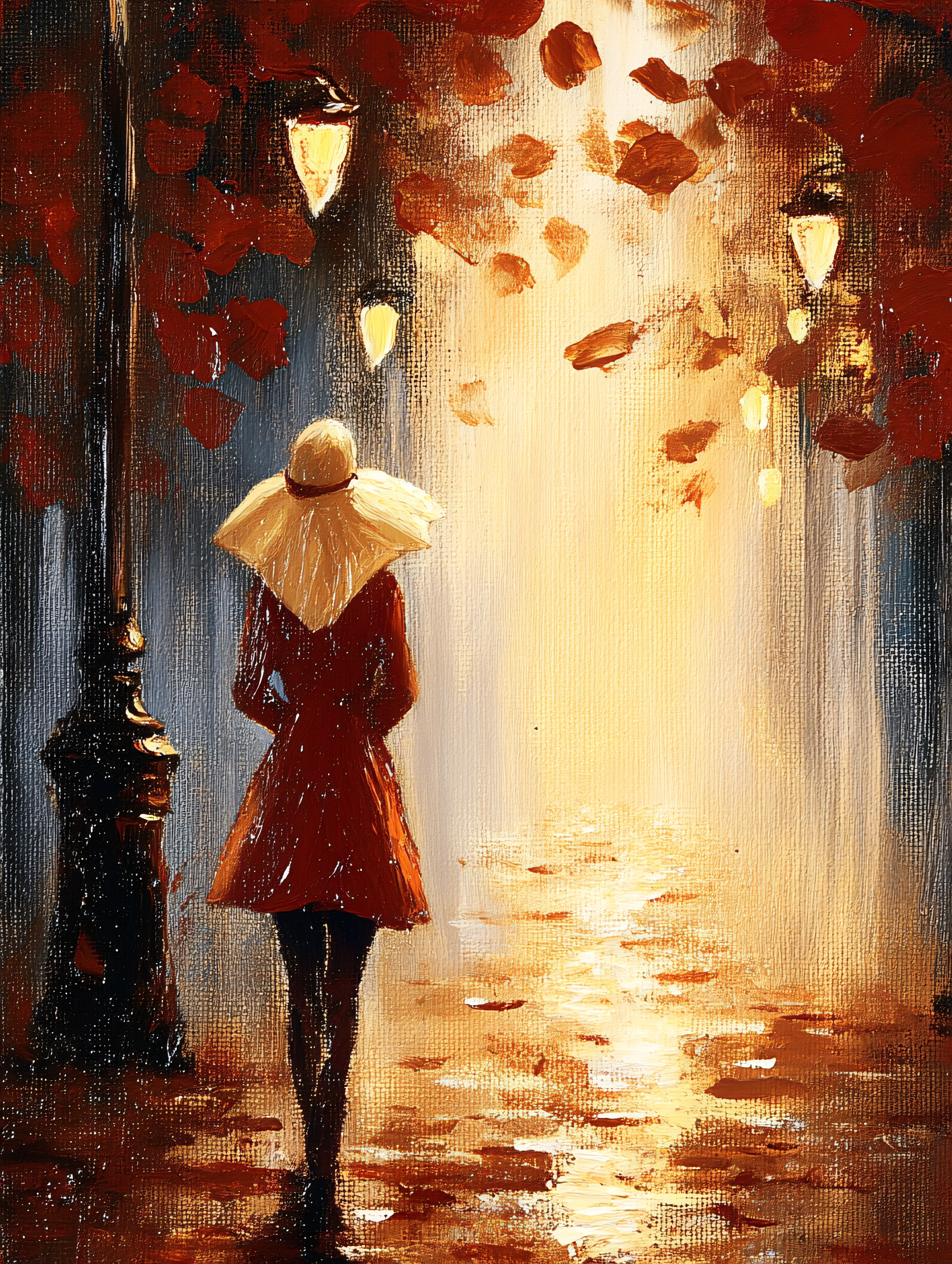 Woman Walking In Autumn Street