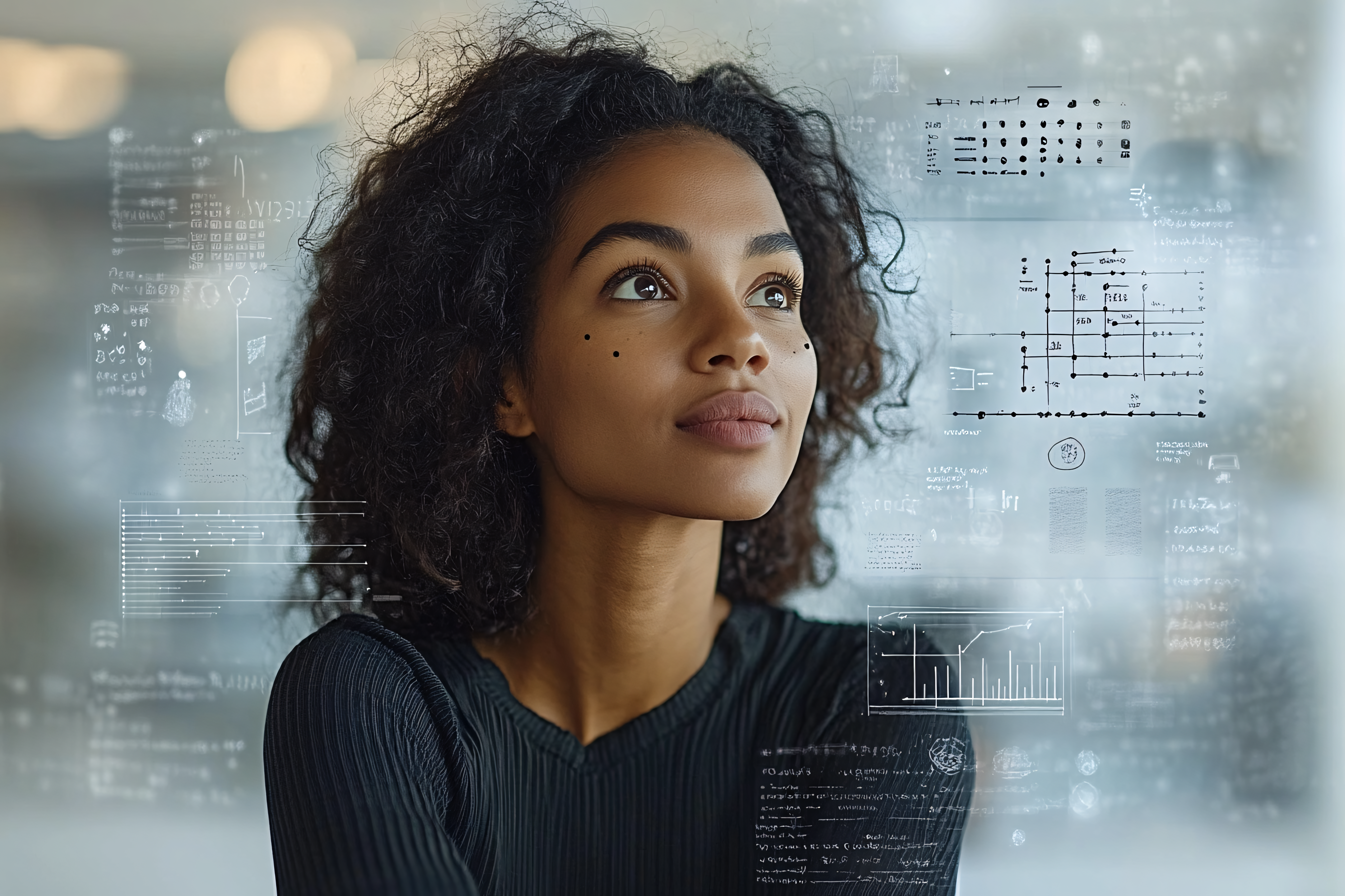 Woman with Data Overlays