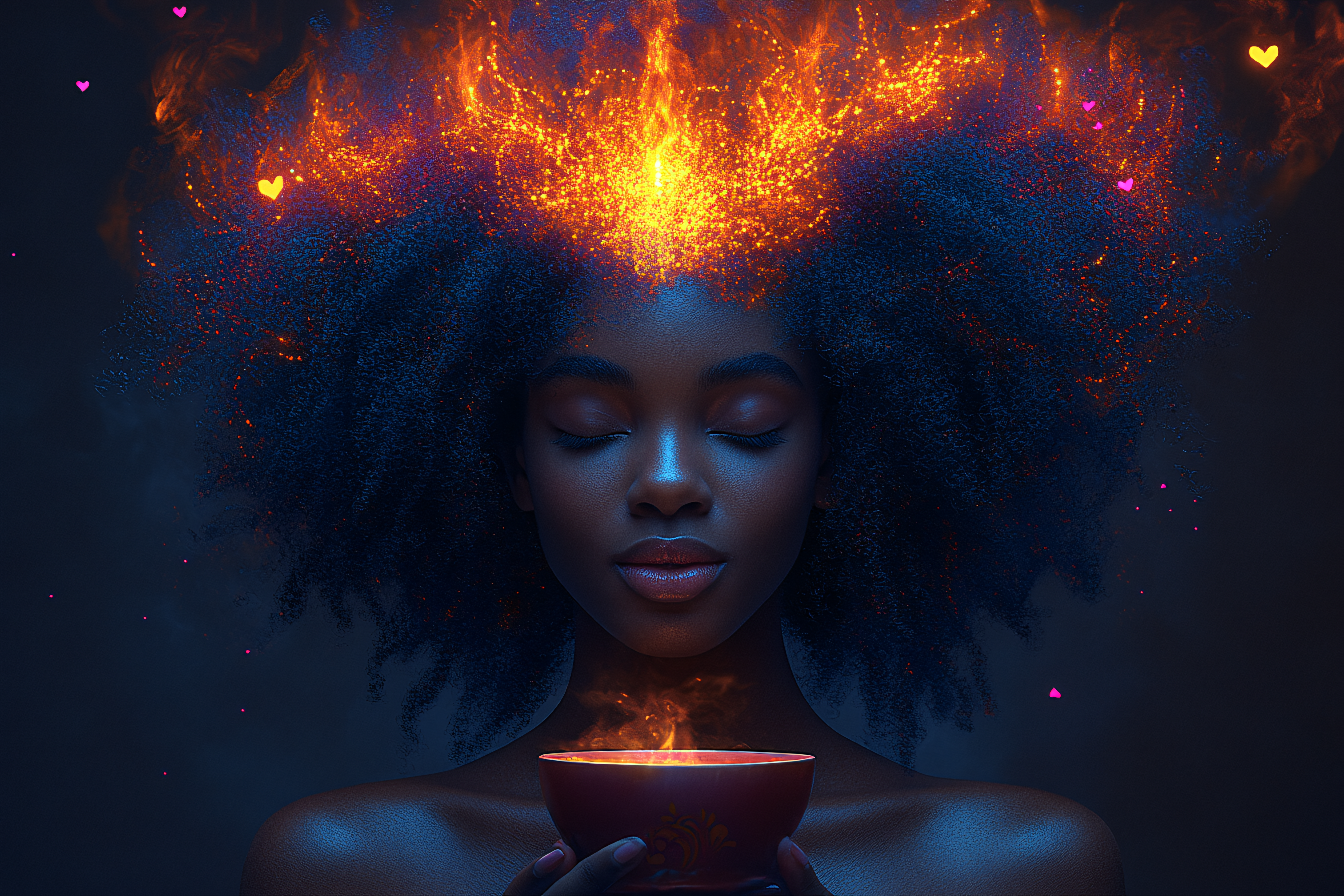 Woman with Energetic Aura and Bowl of Fire