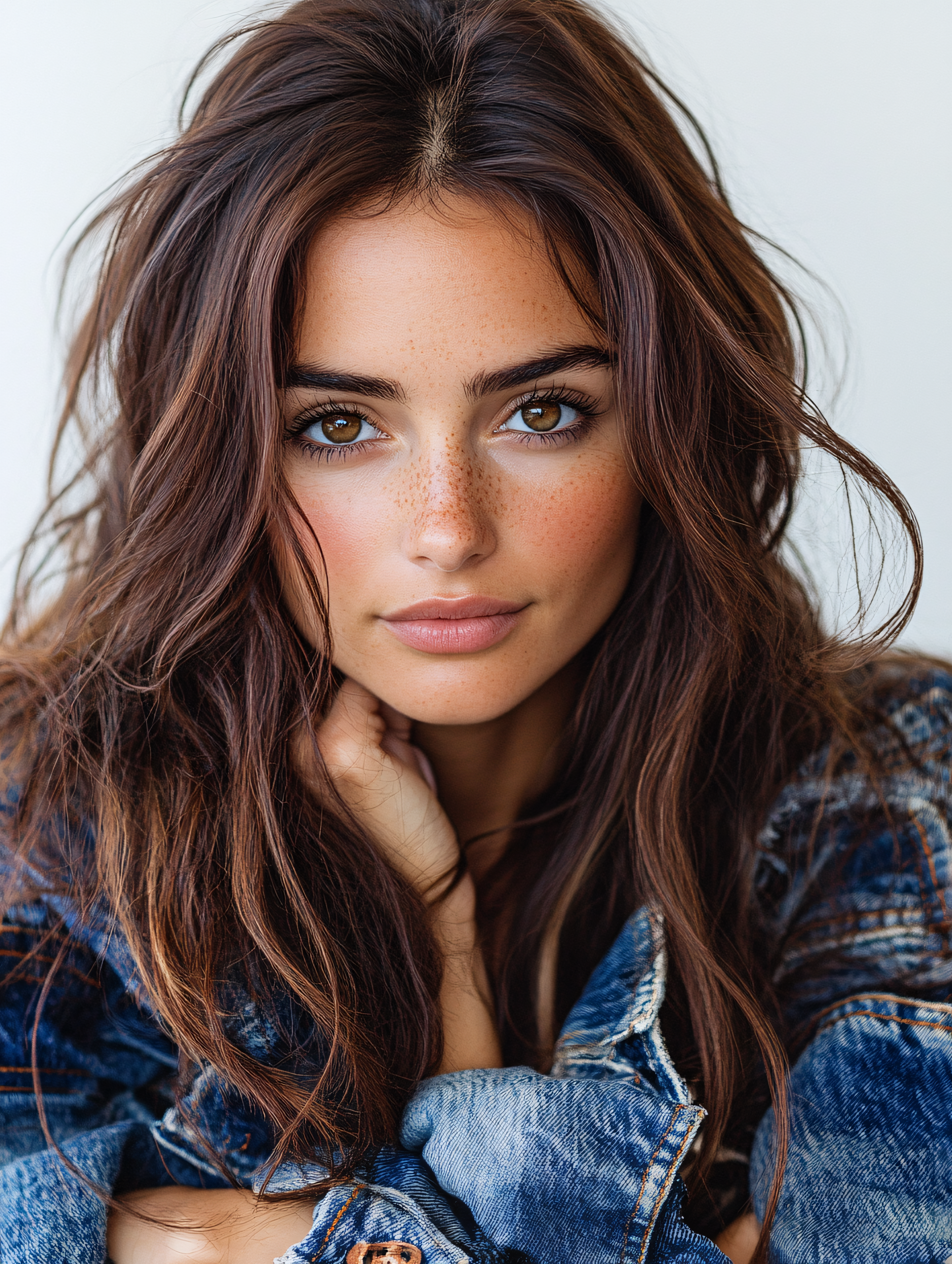 Woman With Freckles and Denim Jacket