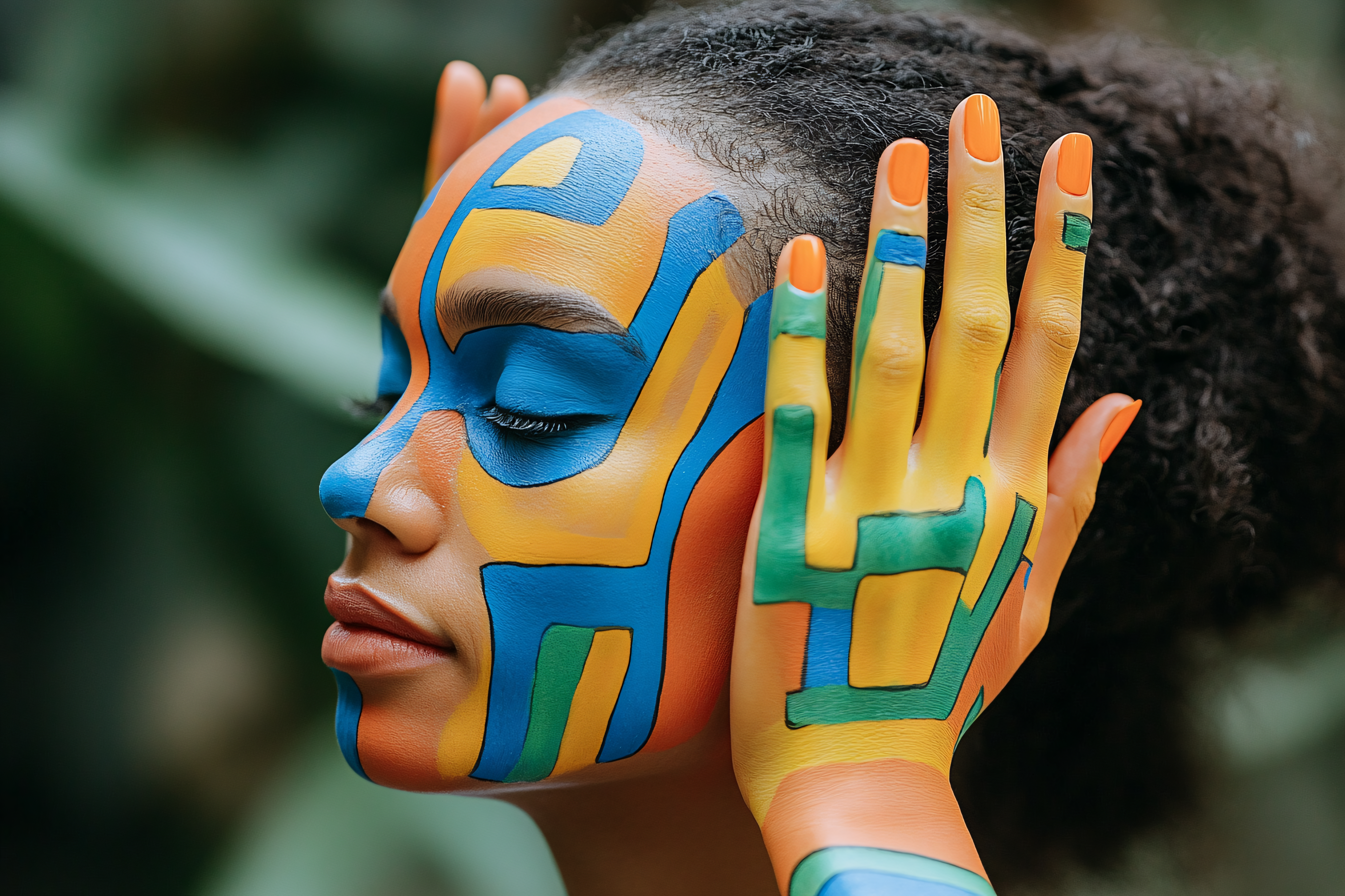 Woman with Geometric Face Paint