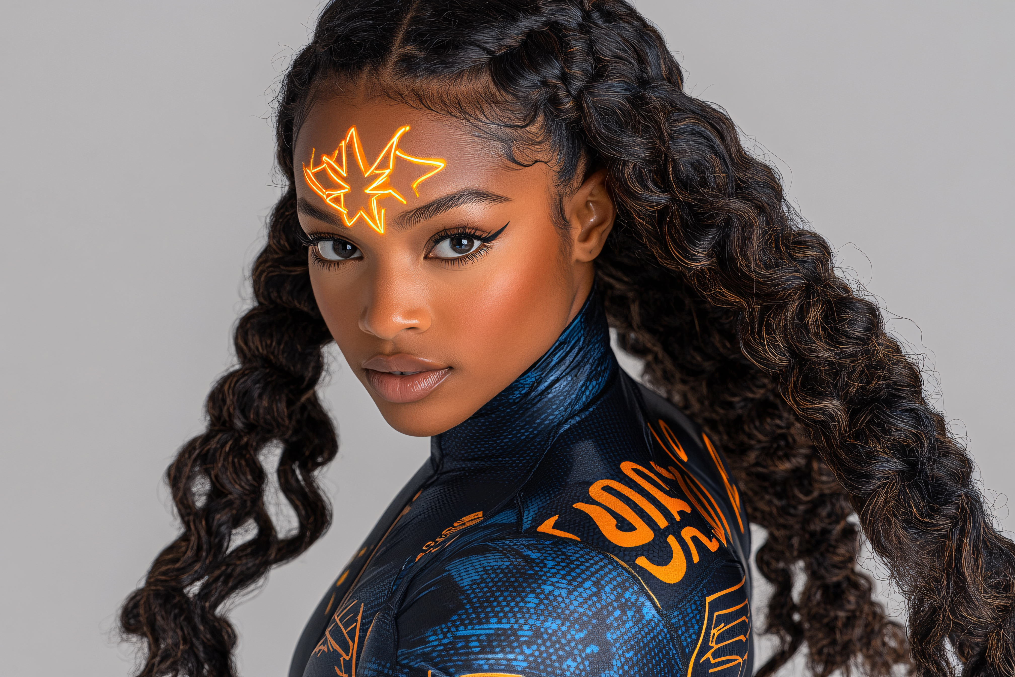 Woman with Glowing Forehead Design