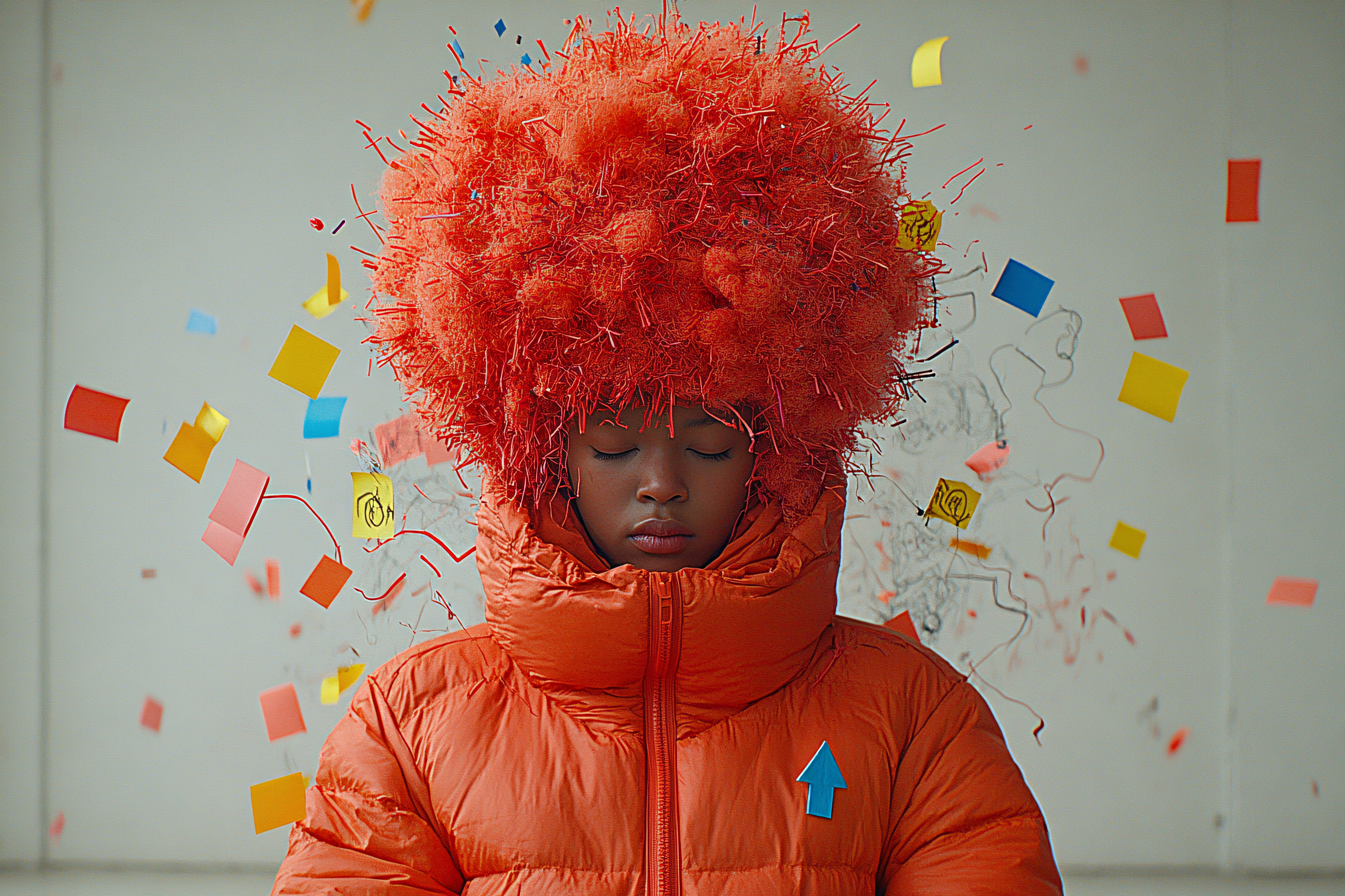 Woman with Orange Afro and Confetti