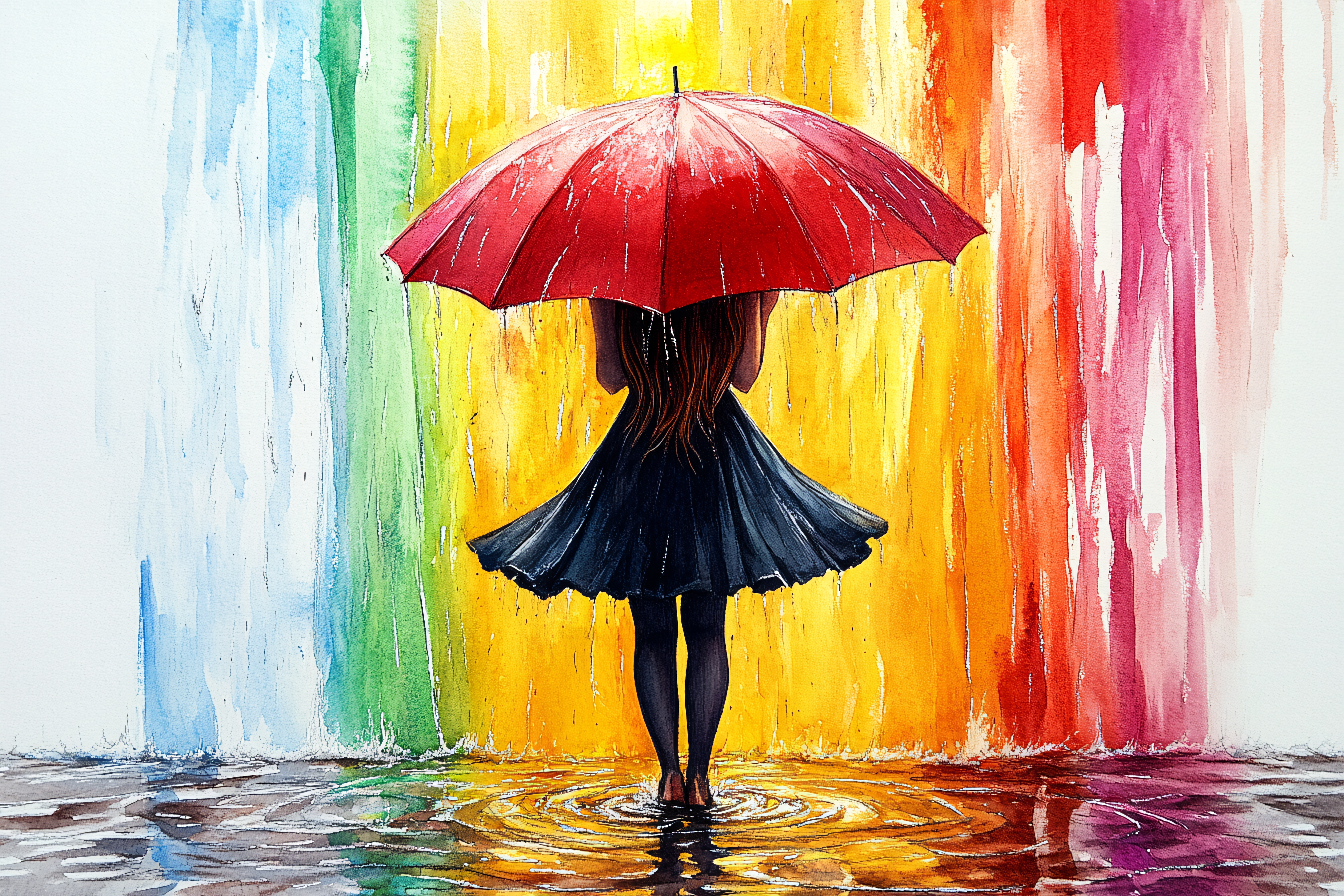 Woman With Red Umbrella In Rain