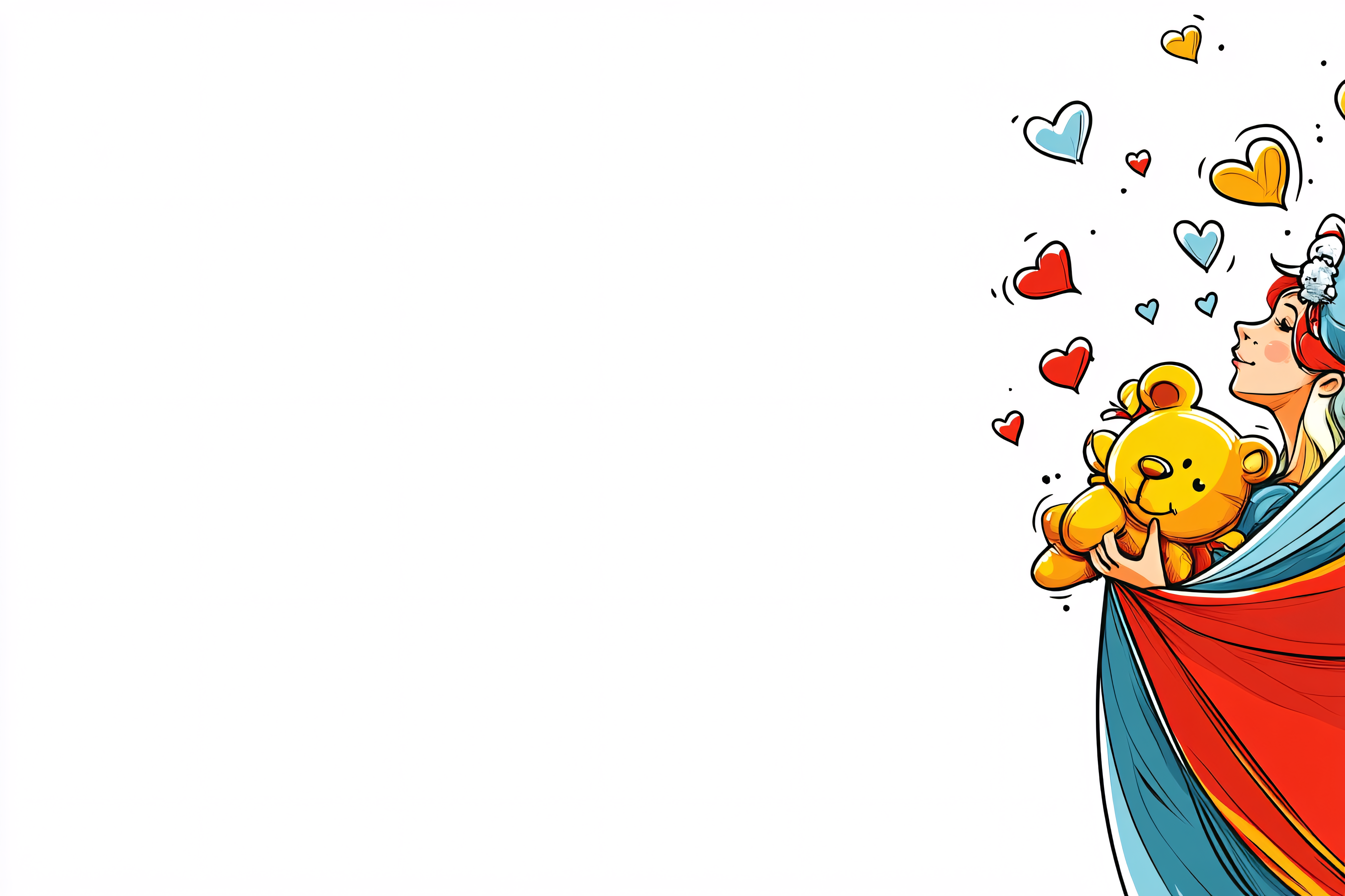 Woman with Teddy Bear and Hearts