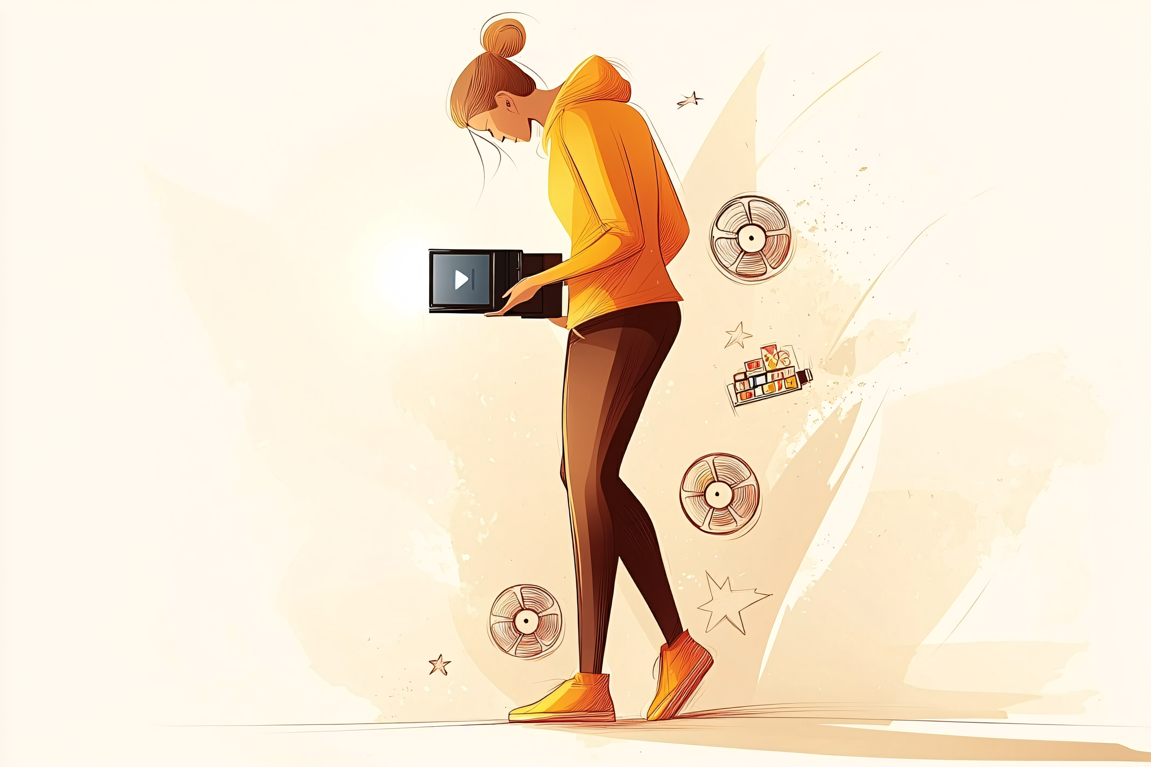 Woman with Video Player