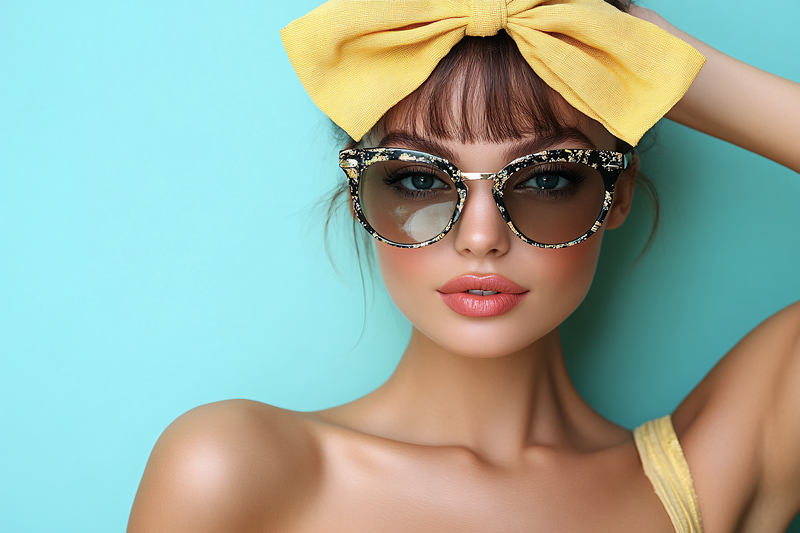 Woman with Yellow Bow and Sunglasses