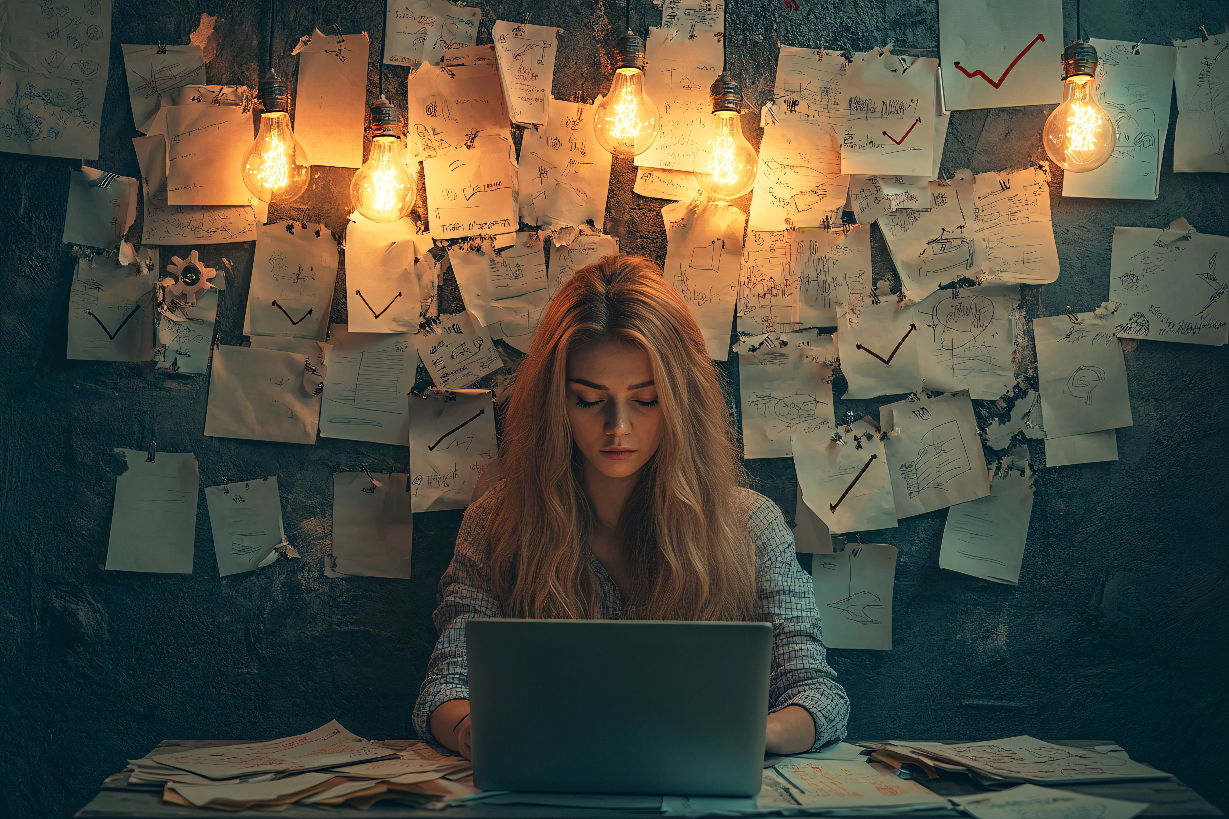 Woman Working on Laptop in Idea Room