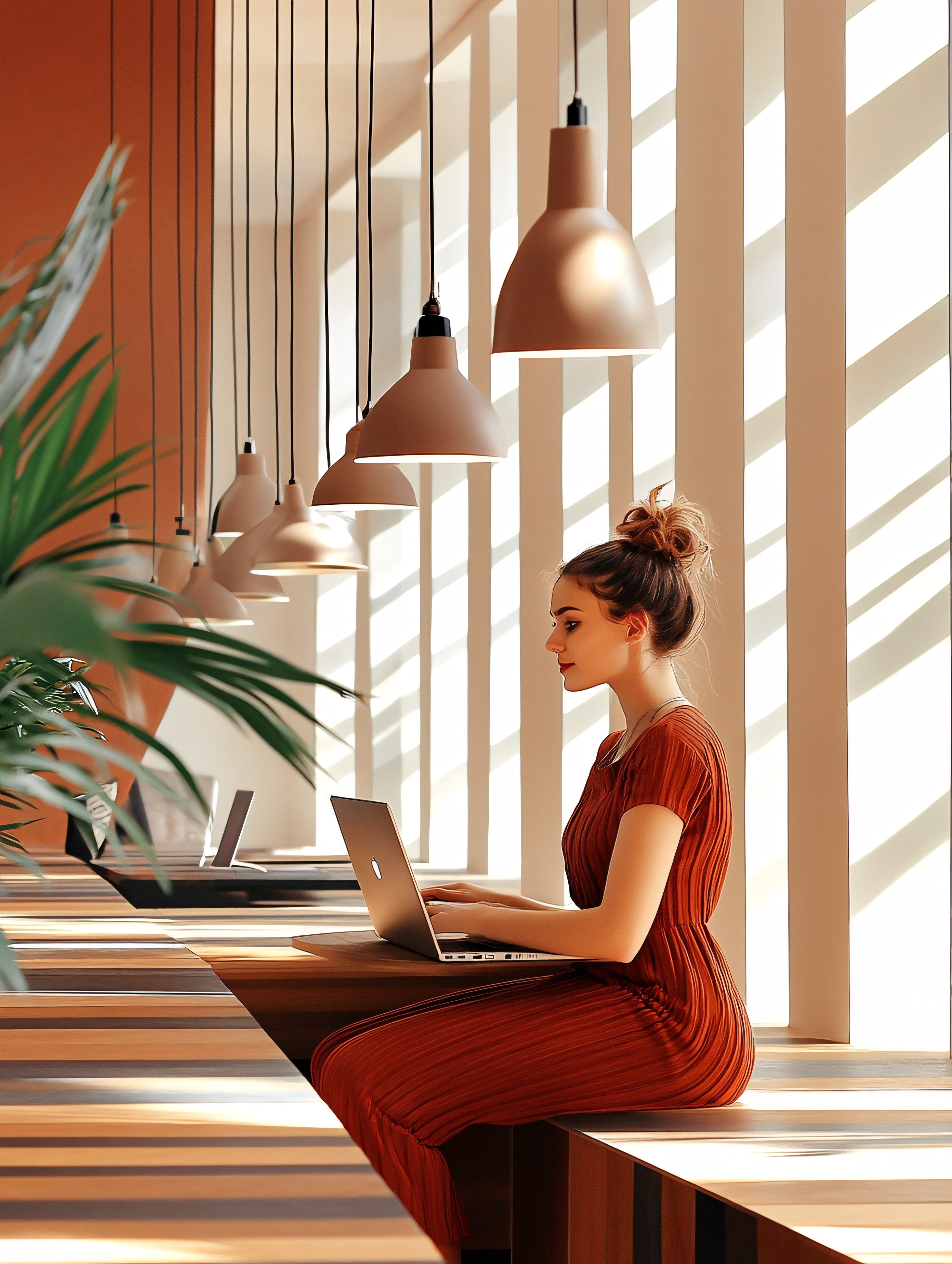 Woman Working On Laptop In Modern Office