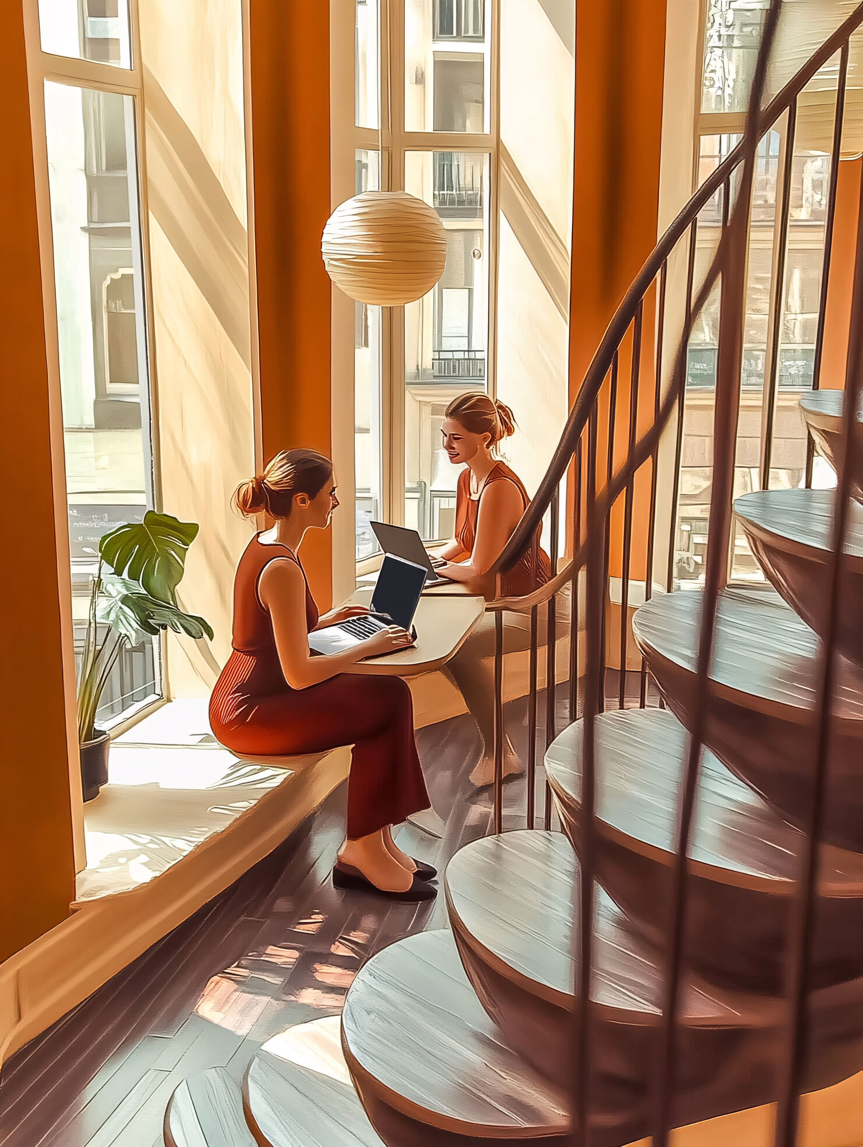 Women Working in Bright Office Space
