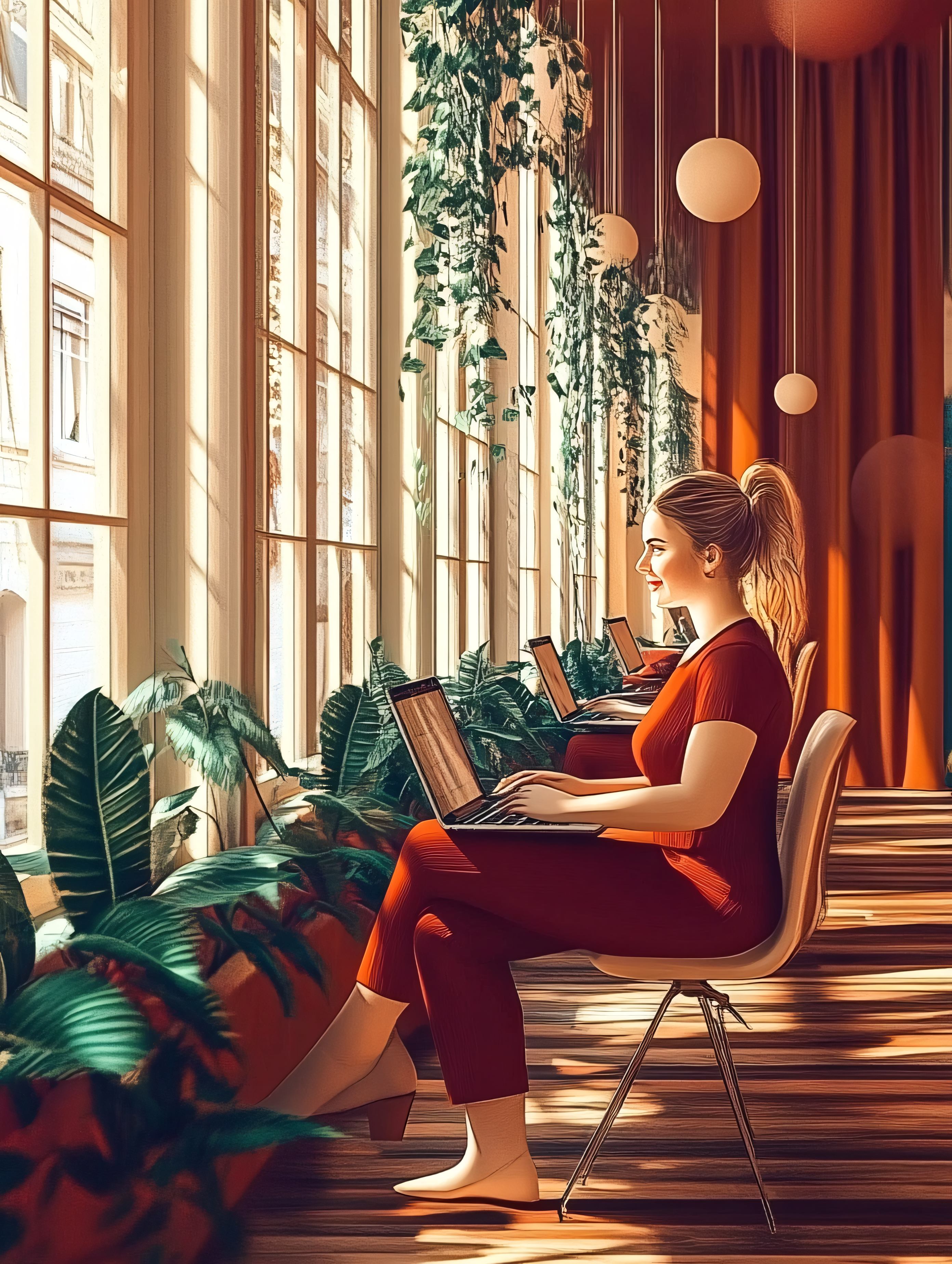 Women Working On Laptops In Bright Modern Office Space