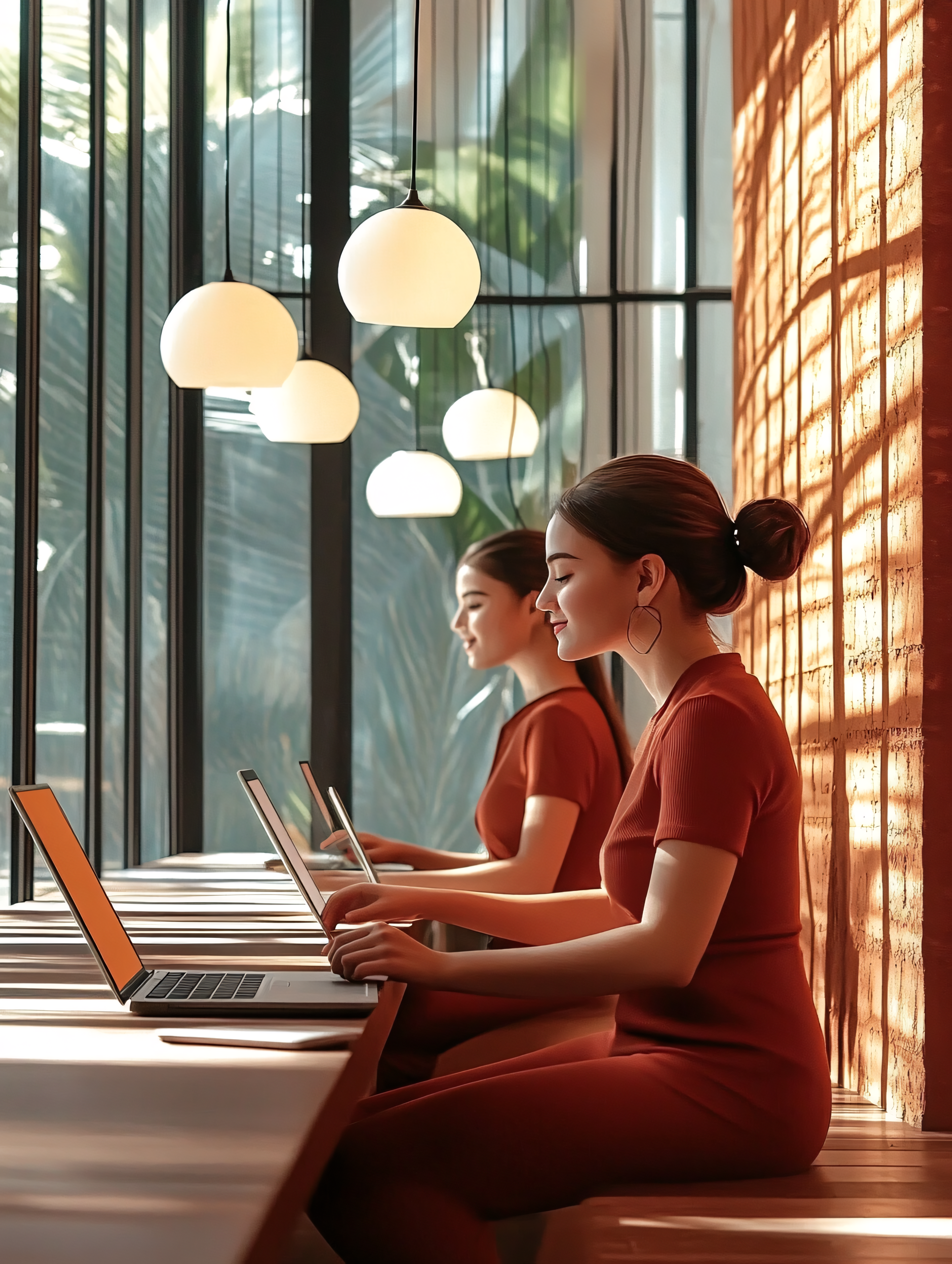 Women Working On Laptops In Modern Cafe