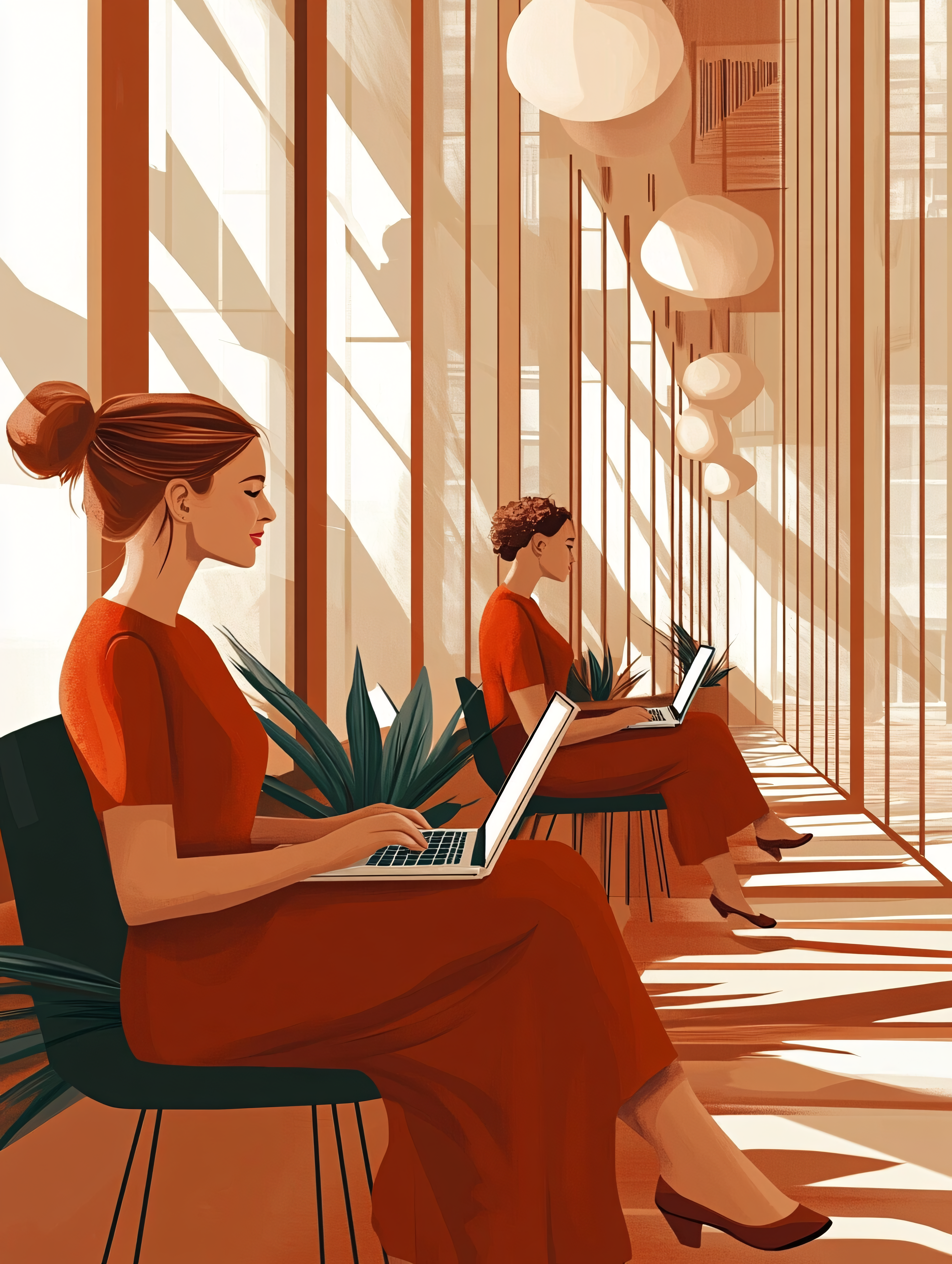 Women Working On Laptops In Modern Space