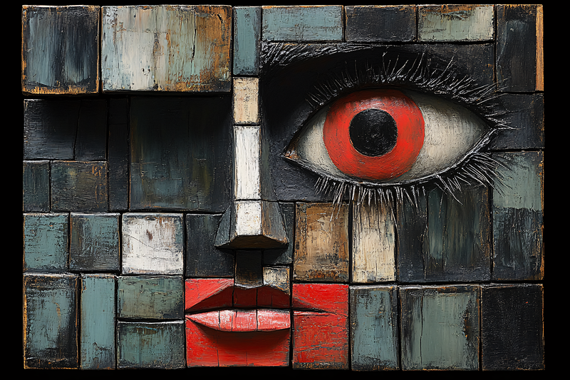 Wooden Block Face Sculpture