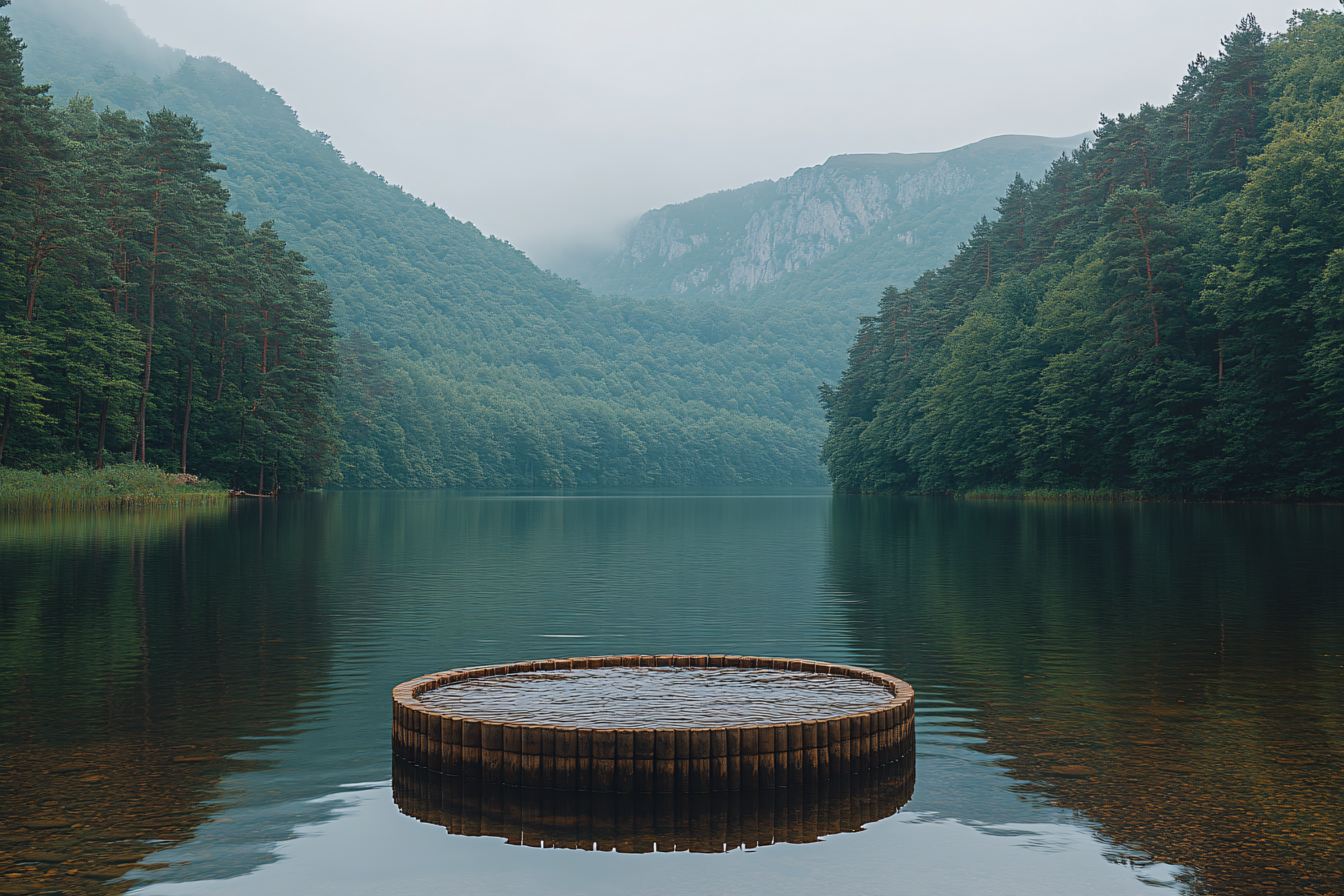 Wooden Platform in Mountain Lake