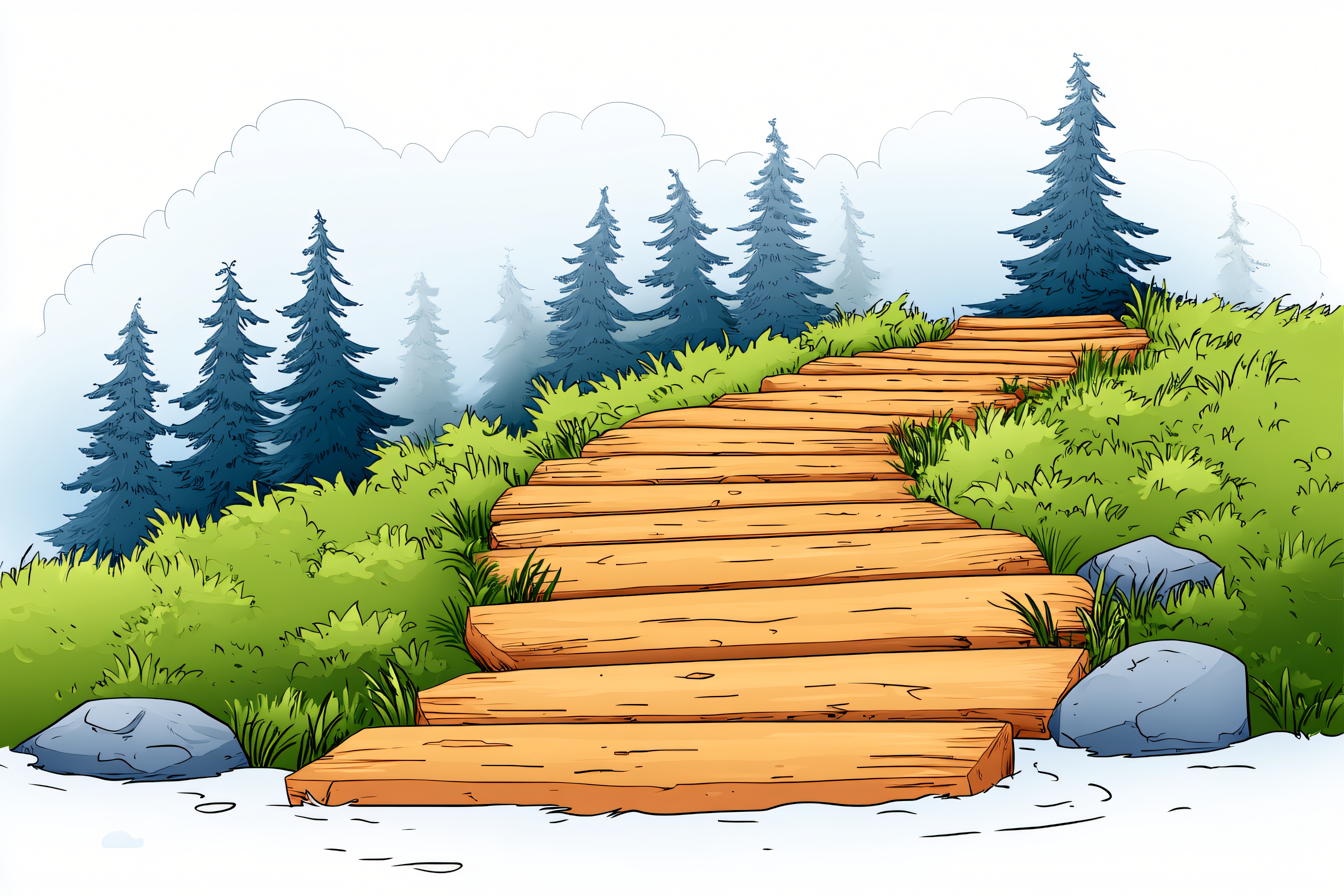 Wooden Steps in a Forest