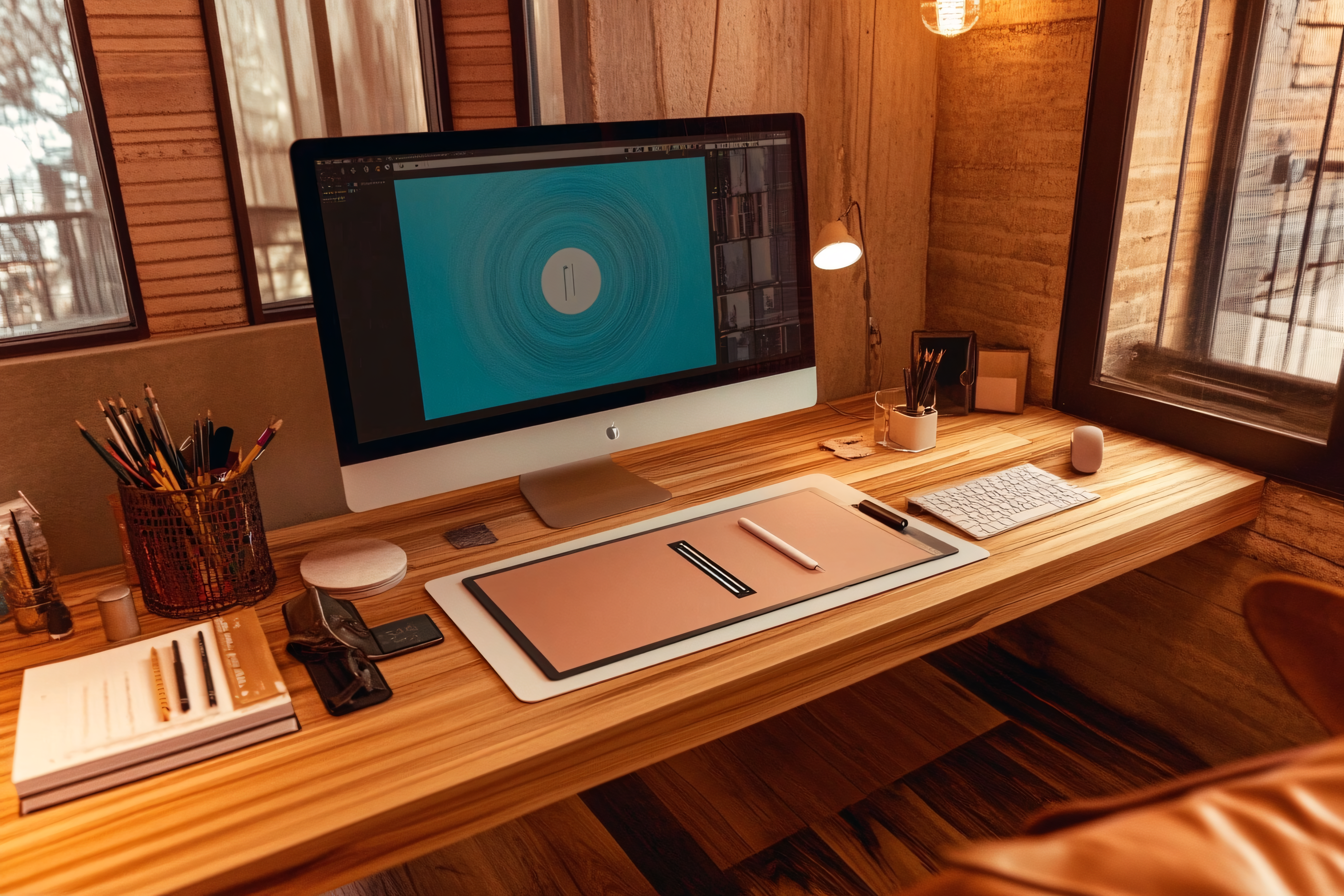 Workspace Setup With iMac And Graphics Tablet
