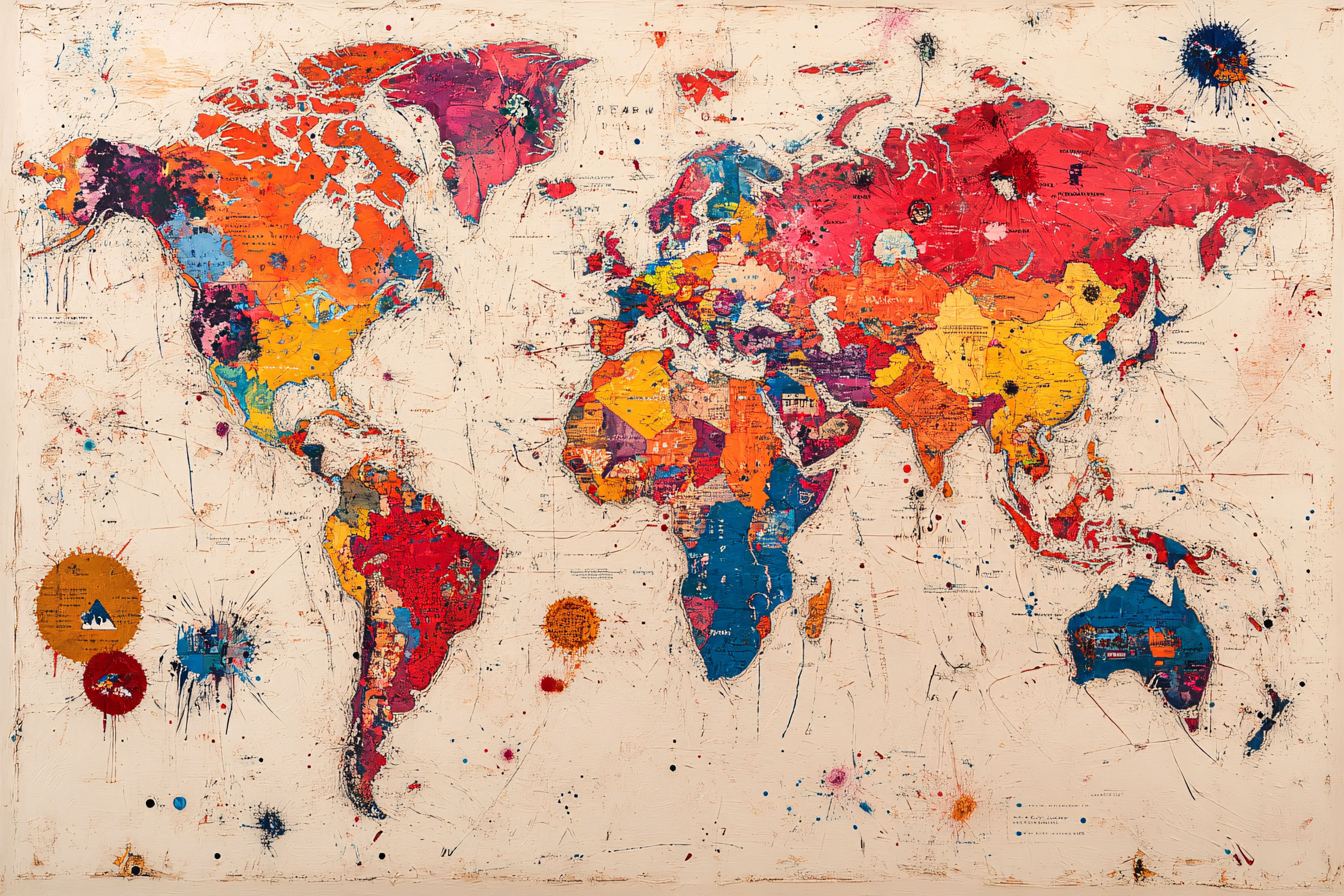 World Map in Abstract Expressionism Style