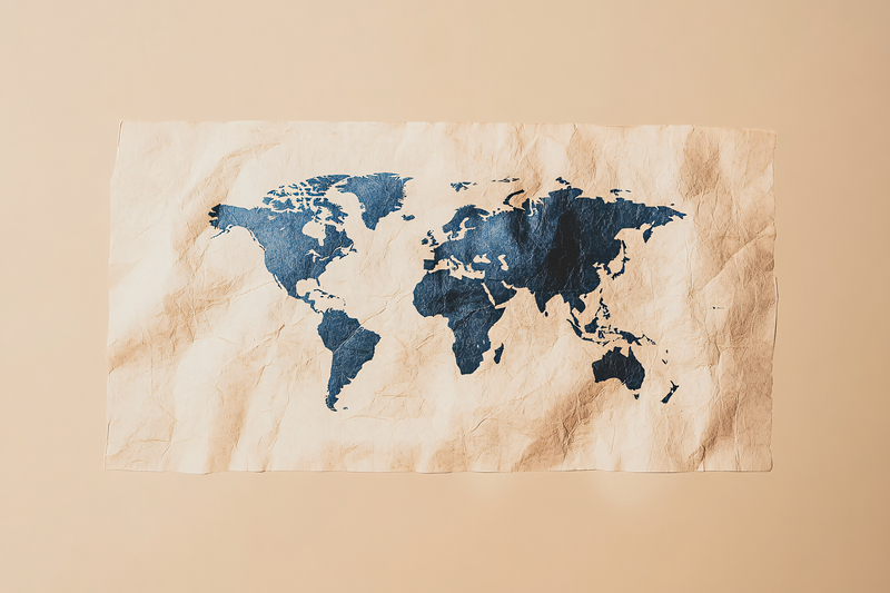 World Map on Crumpled Paper