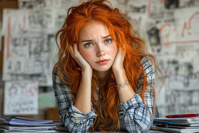 Worried Woman With Red Hair