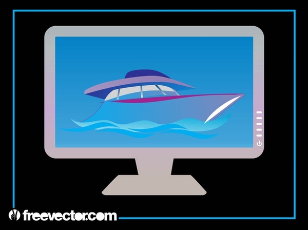 Yacht On Computer Monitor Free Vector