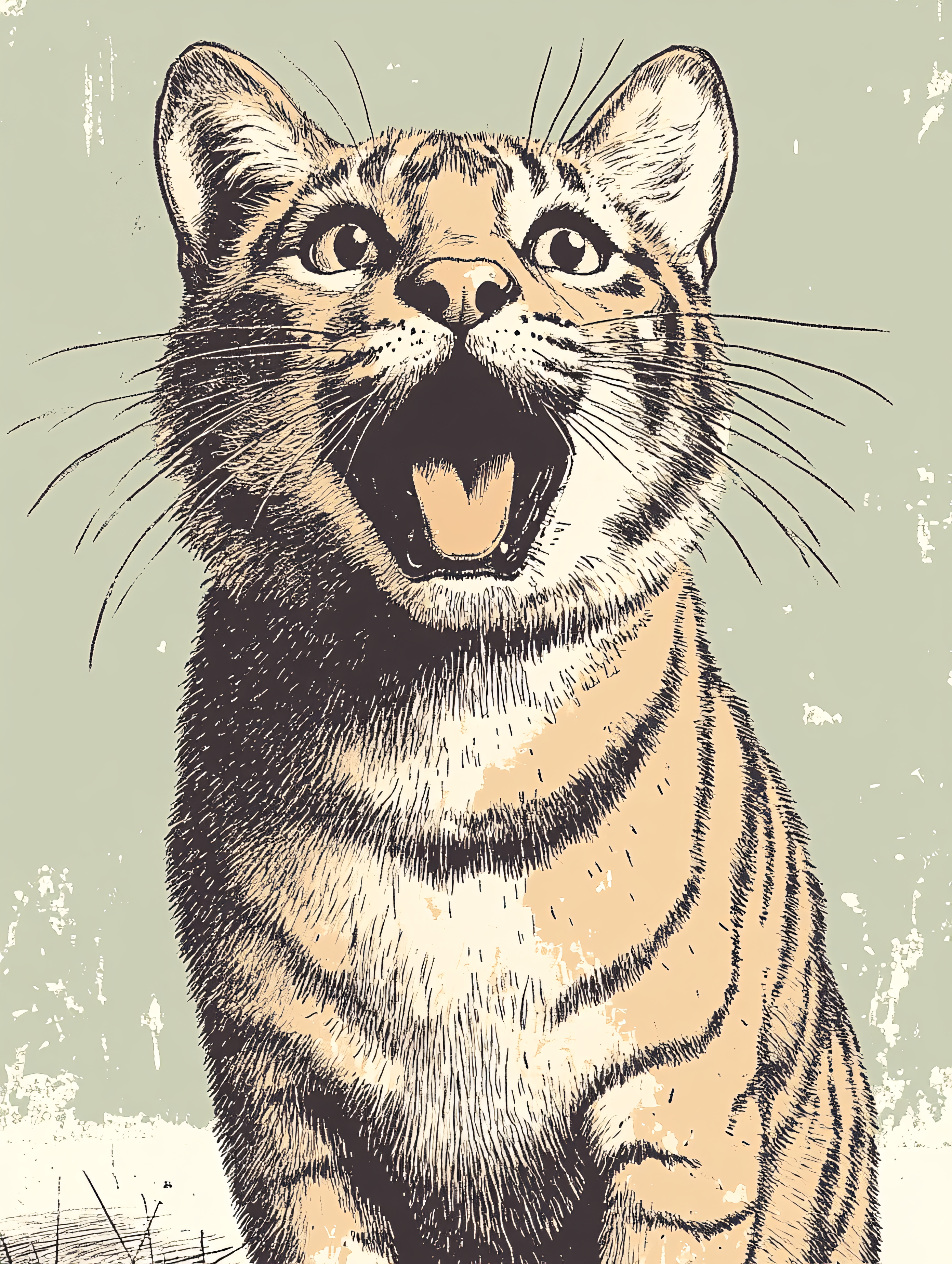 Yawning Cat Illustration