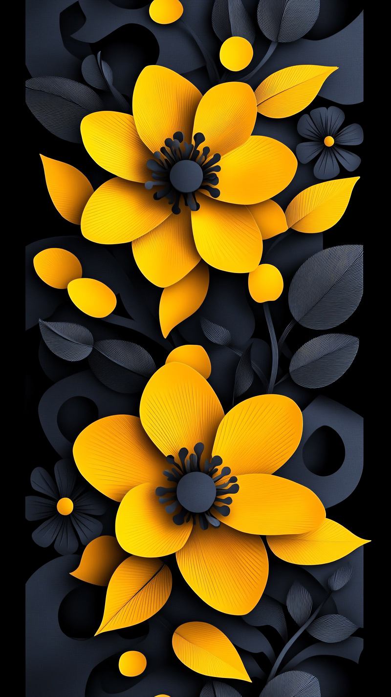 Yellow And Black Floral Design