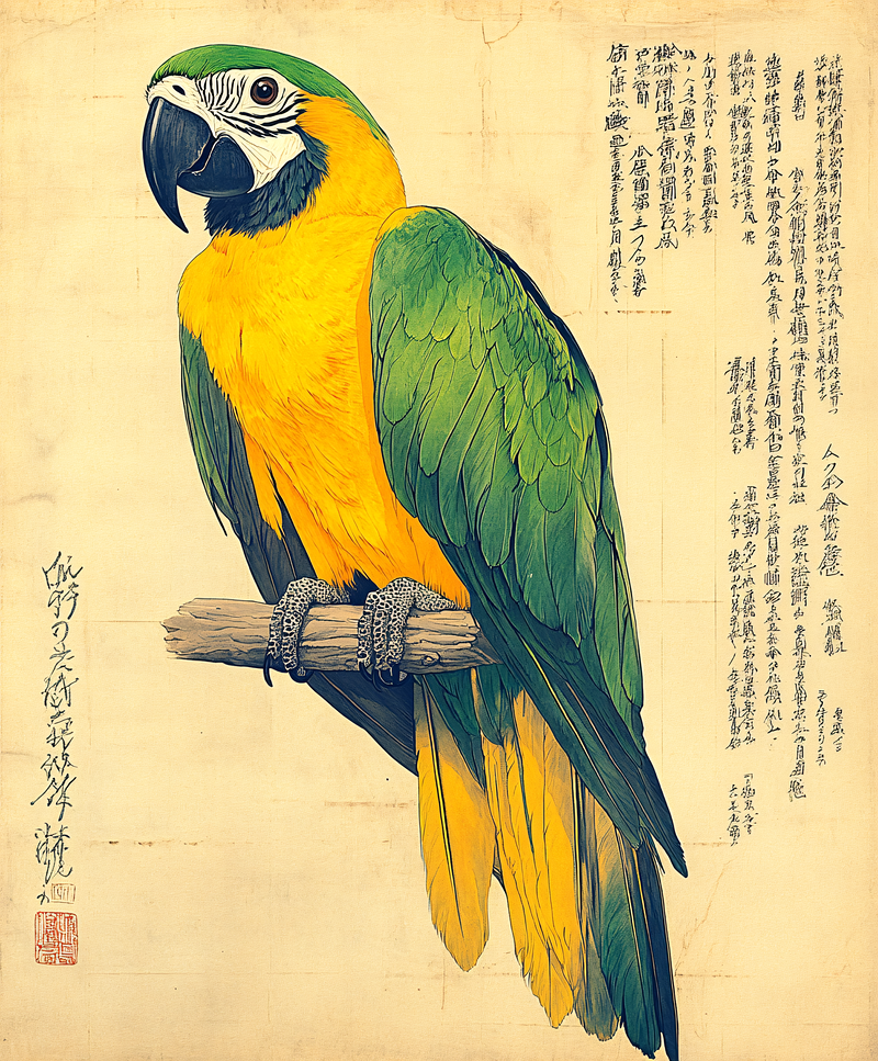 Yellow And Green Macaw Perched On Branch