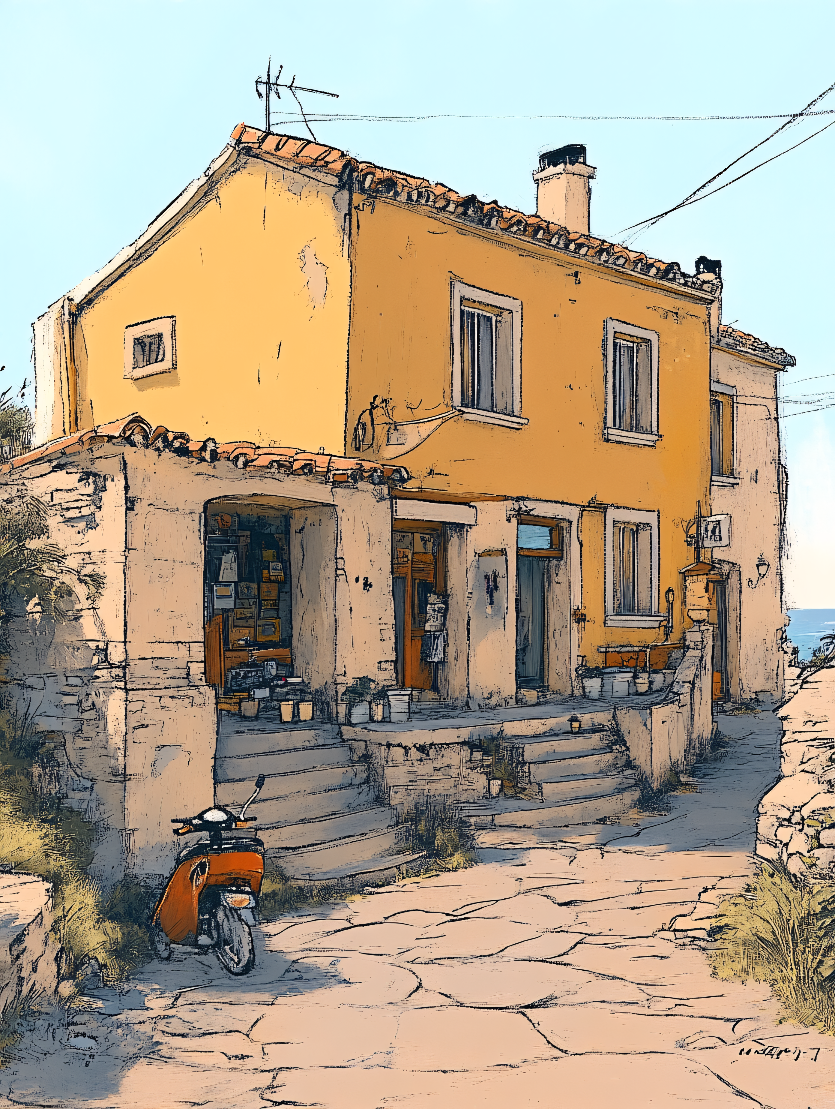 Yellow Building with Scooter