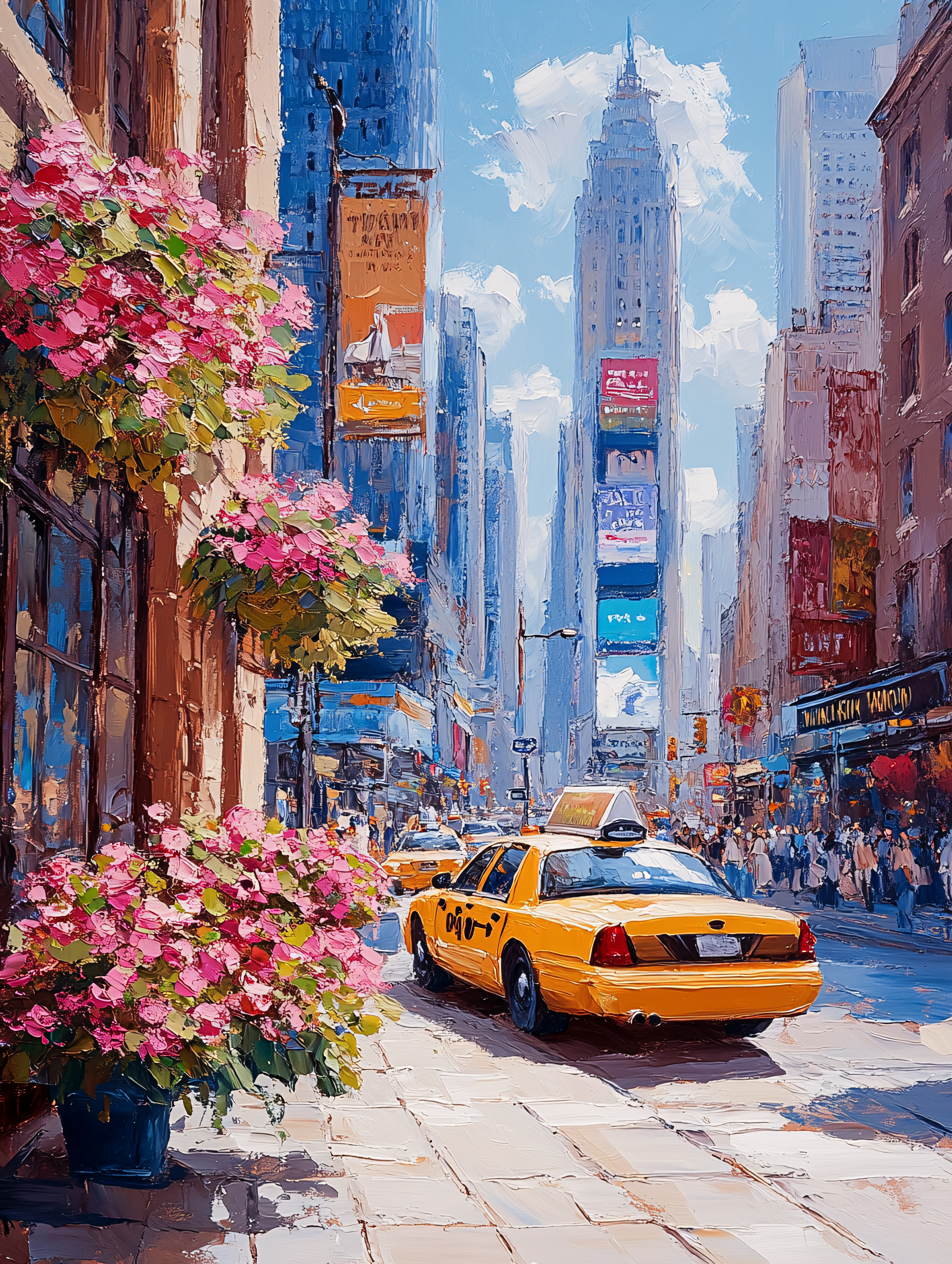 Yellow Cabs and Cityscape Painting