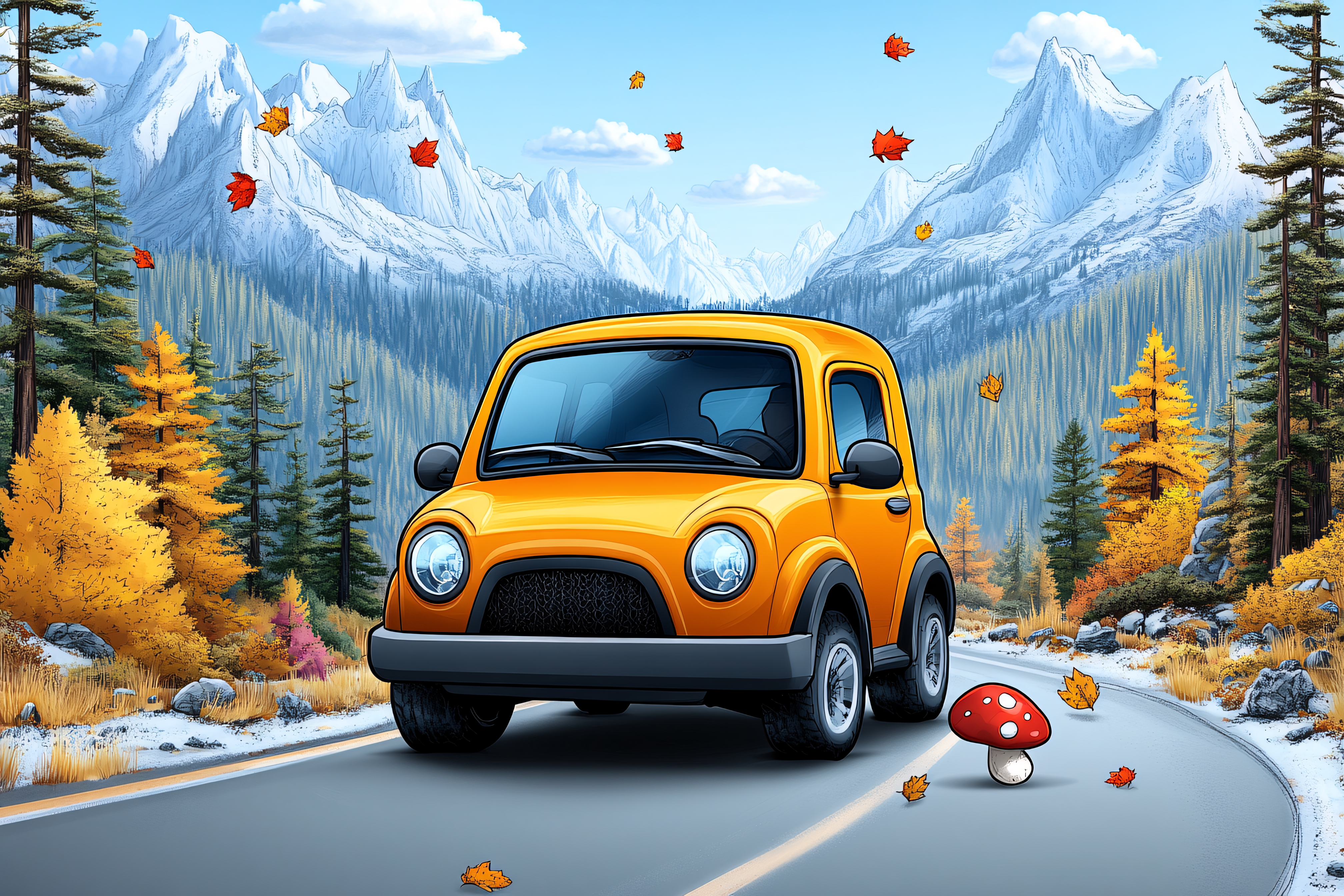 Yellow Car Autumn Drive