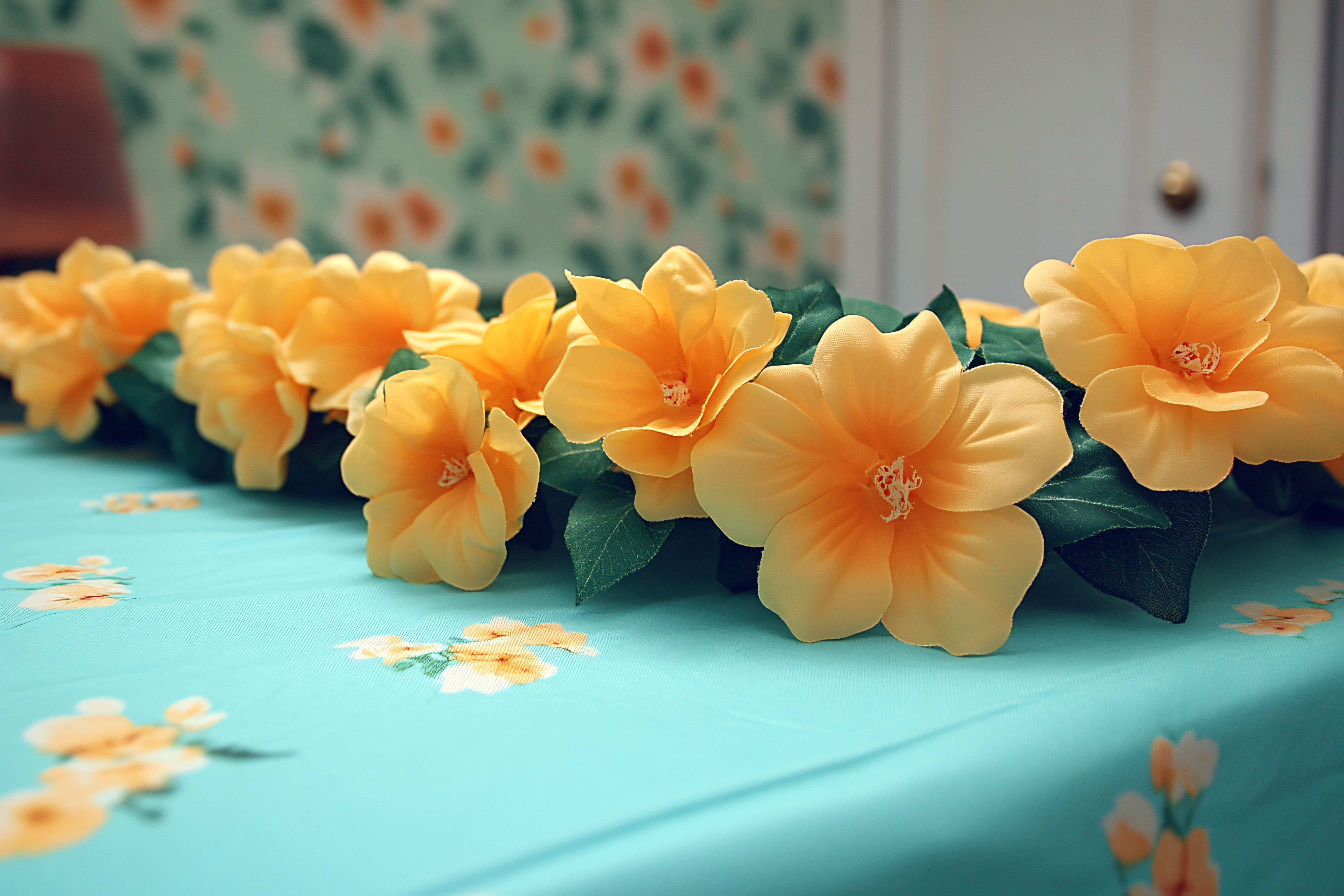 Yellow Flowers On Floral Surface