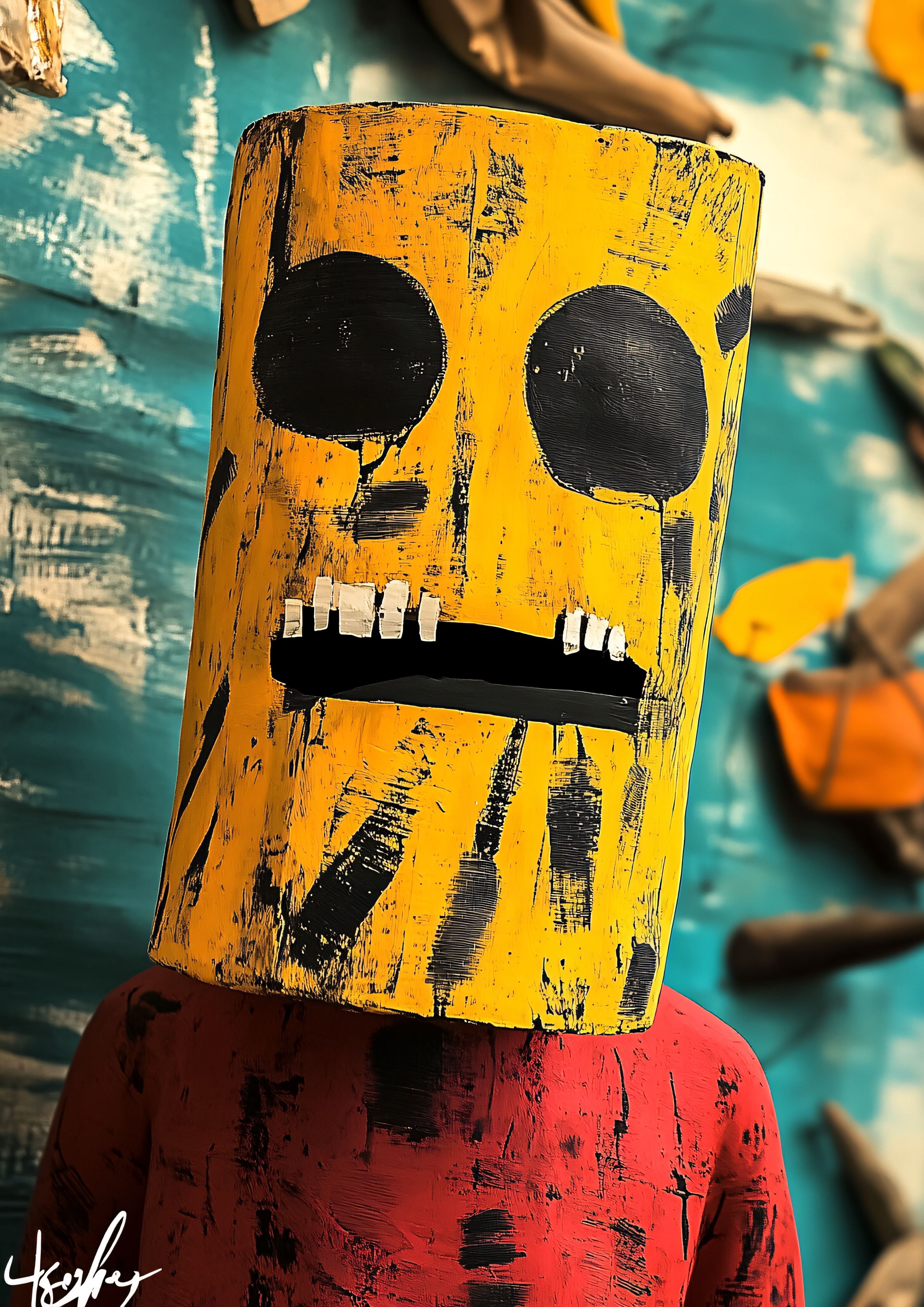 Yellow Mask with Black Features