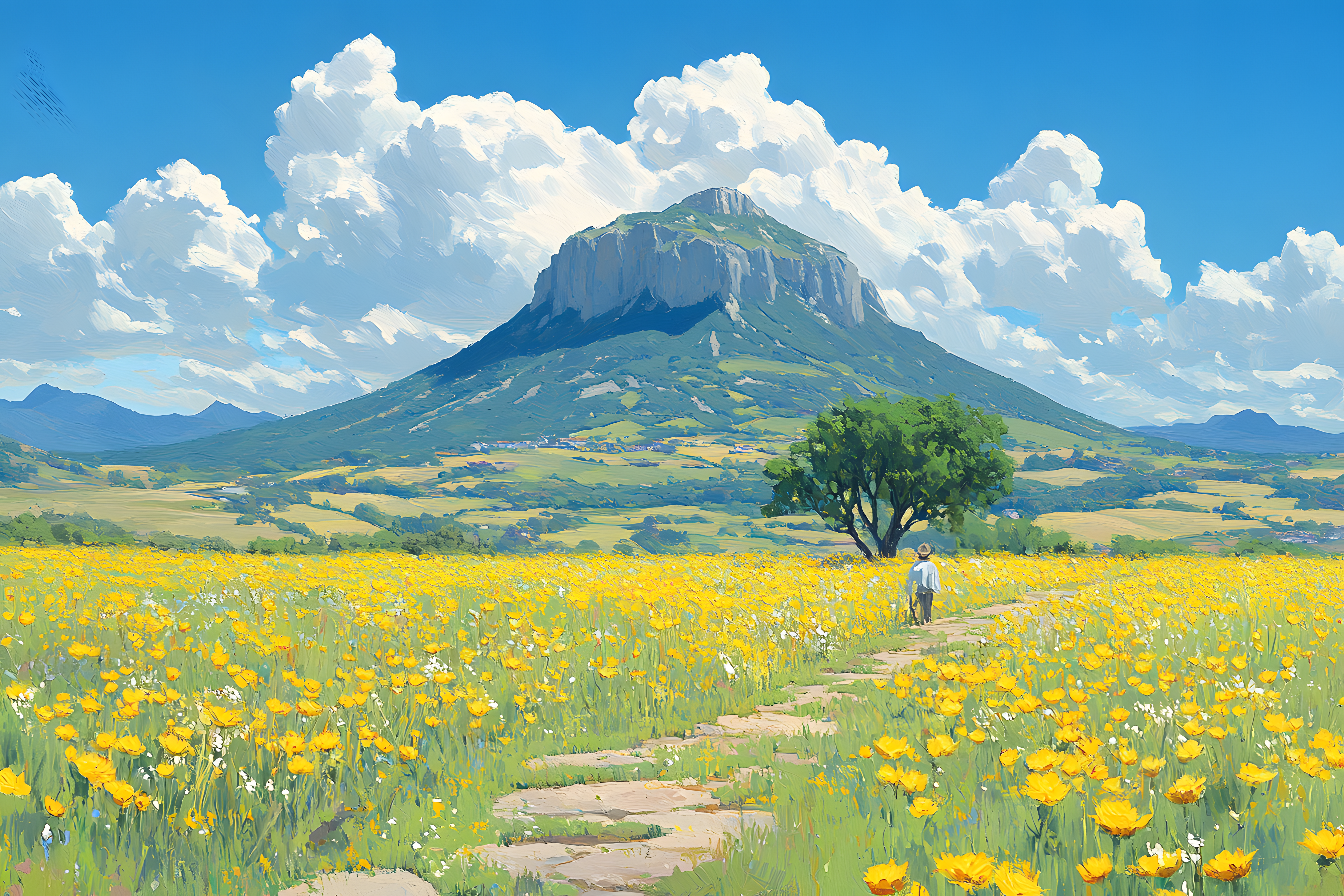 Yellow Meadow Path to Mountain