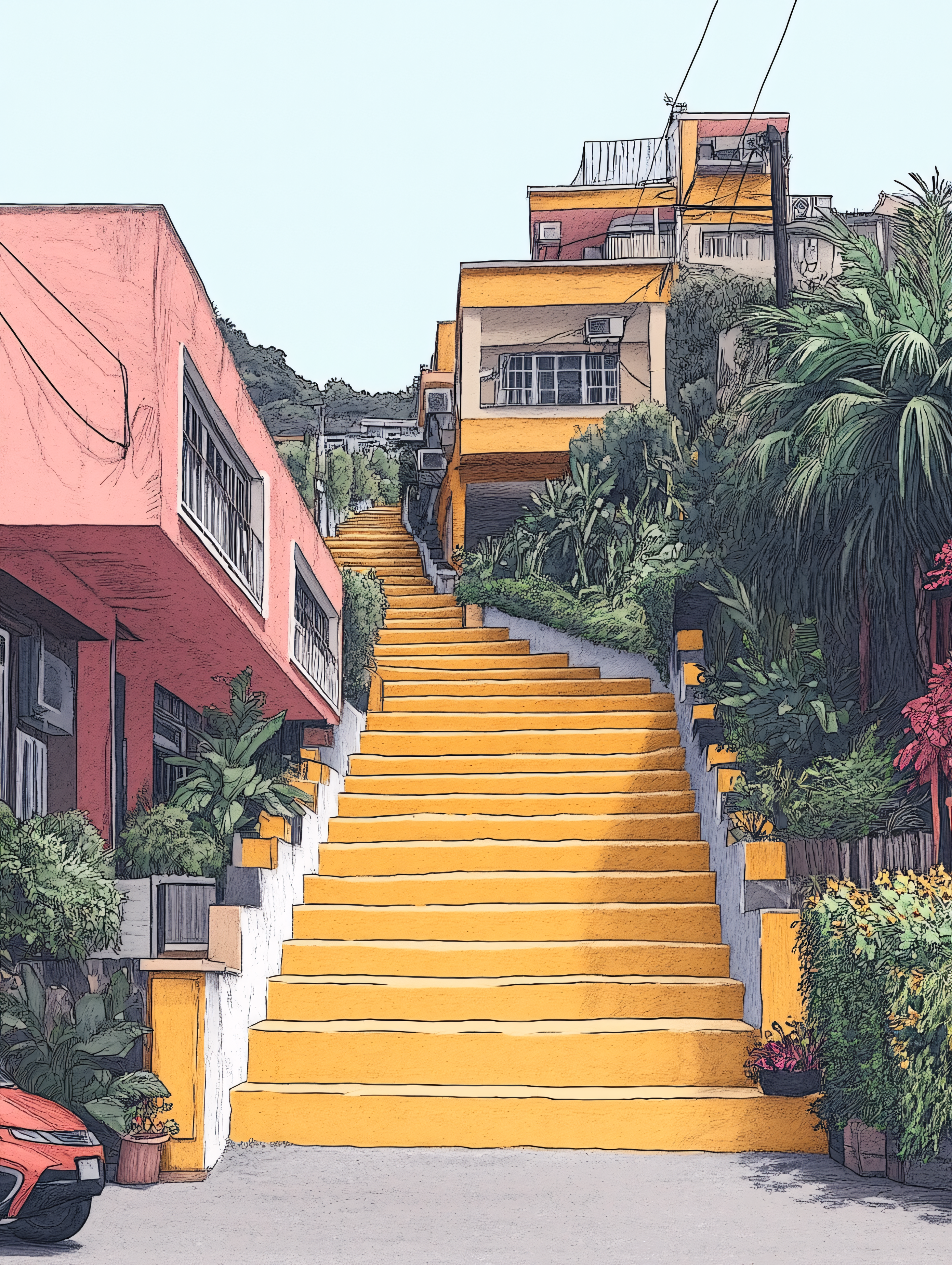 Yellow Stairs Leading to Buildings
