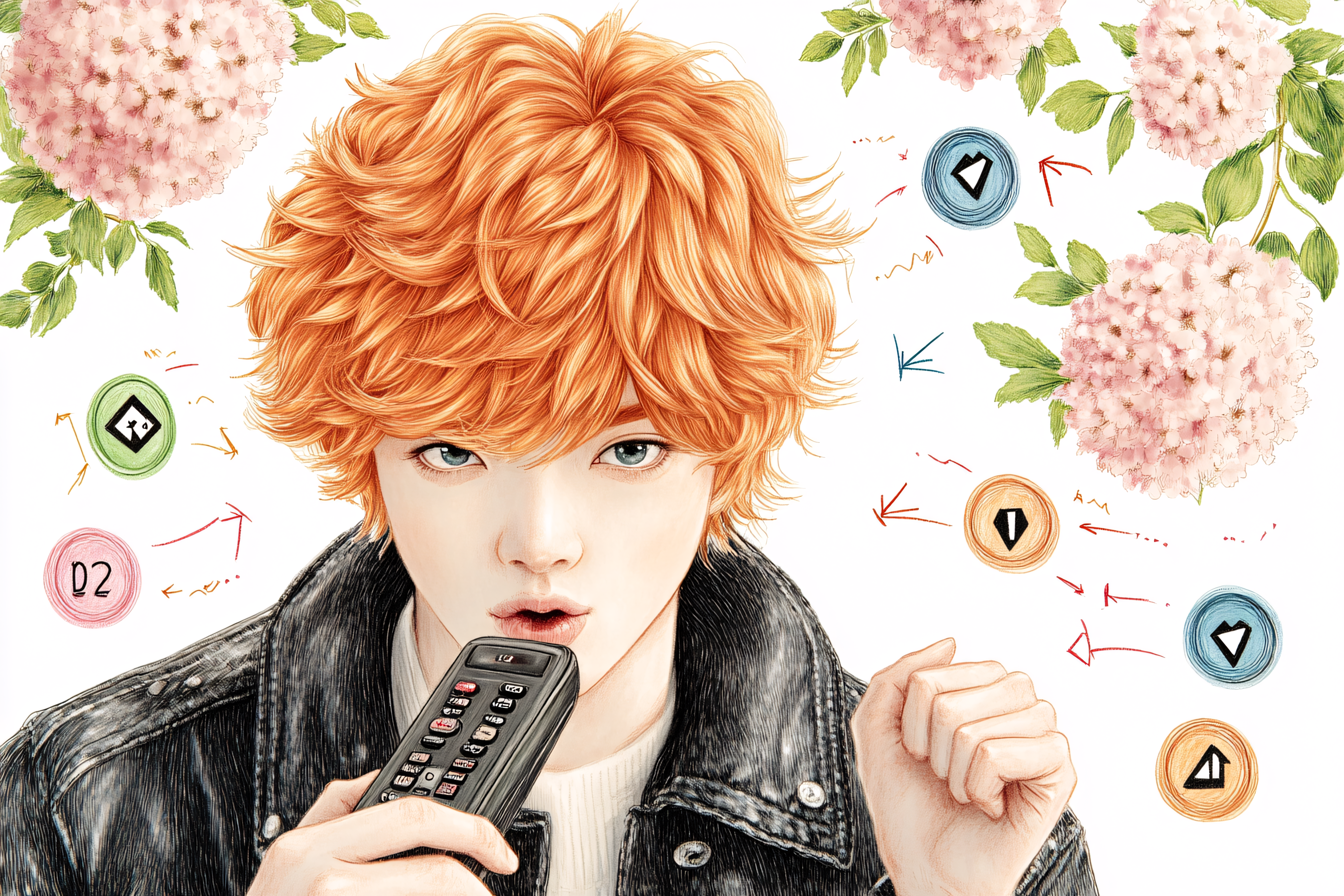 Young Person with Remote and Flowers