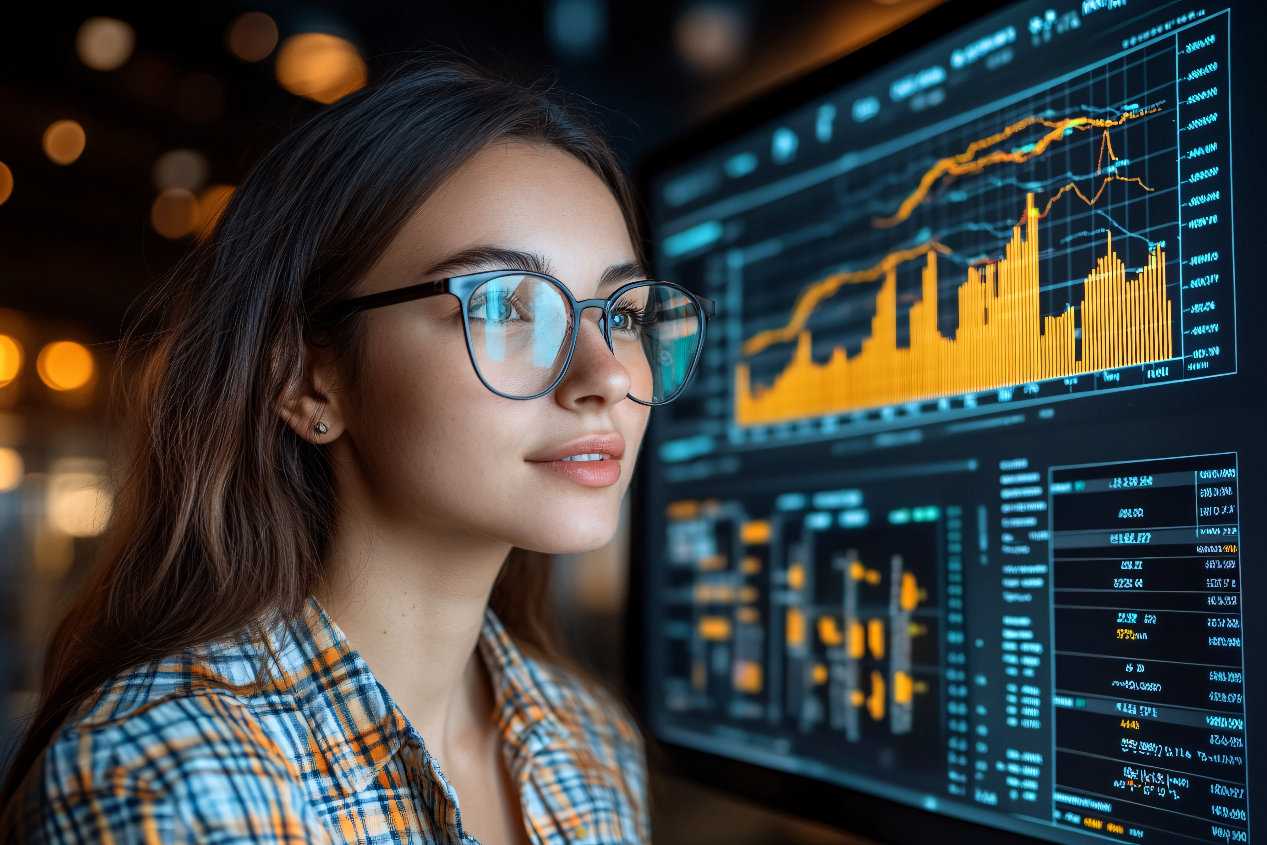 Young Woman Analyzing Financial Data