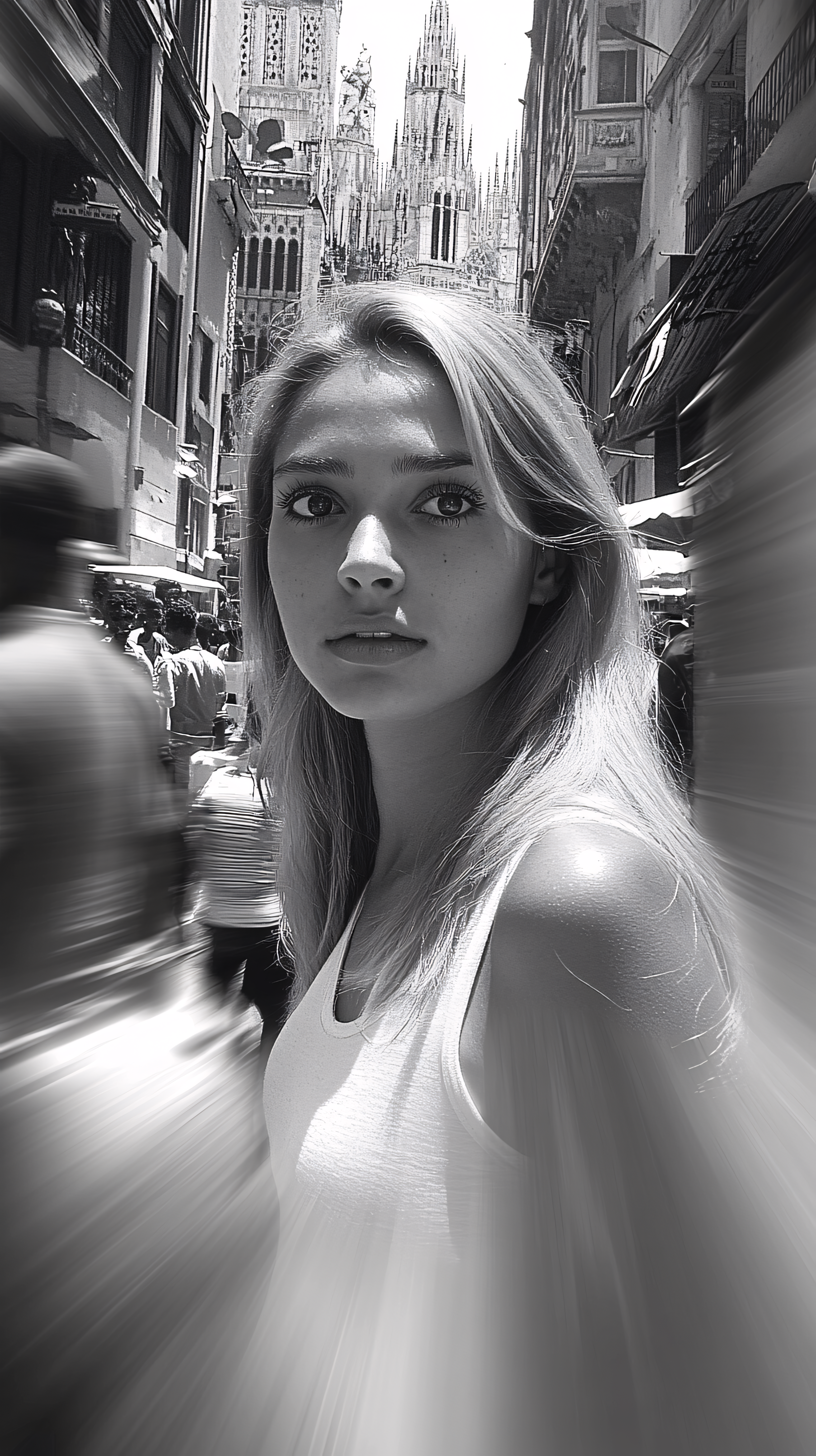 Young Woman in European Street Scene