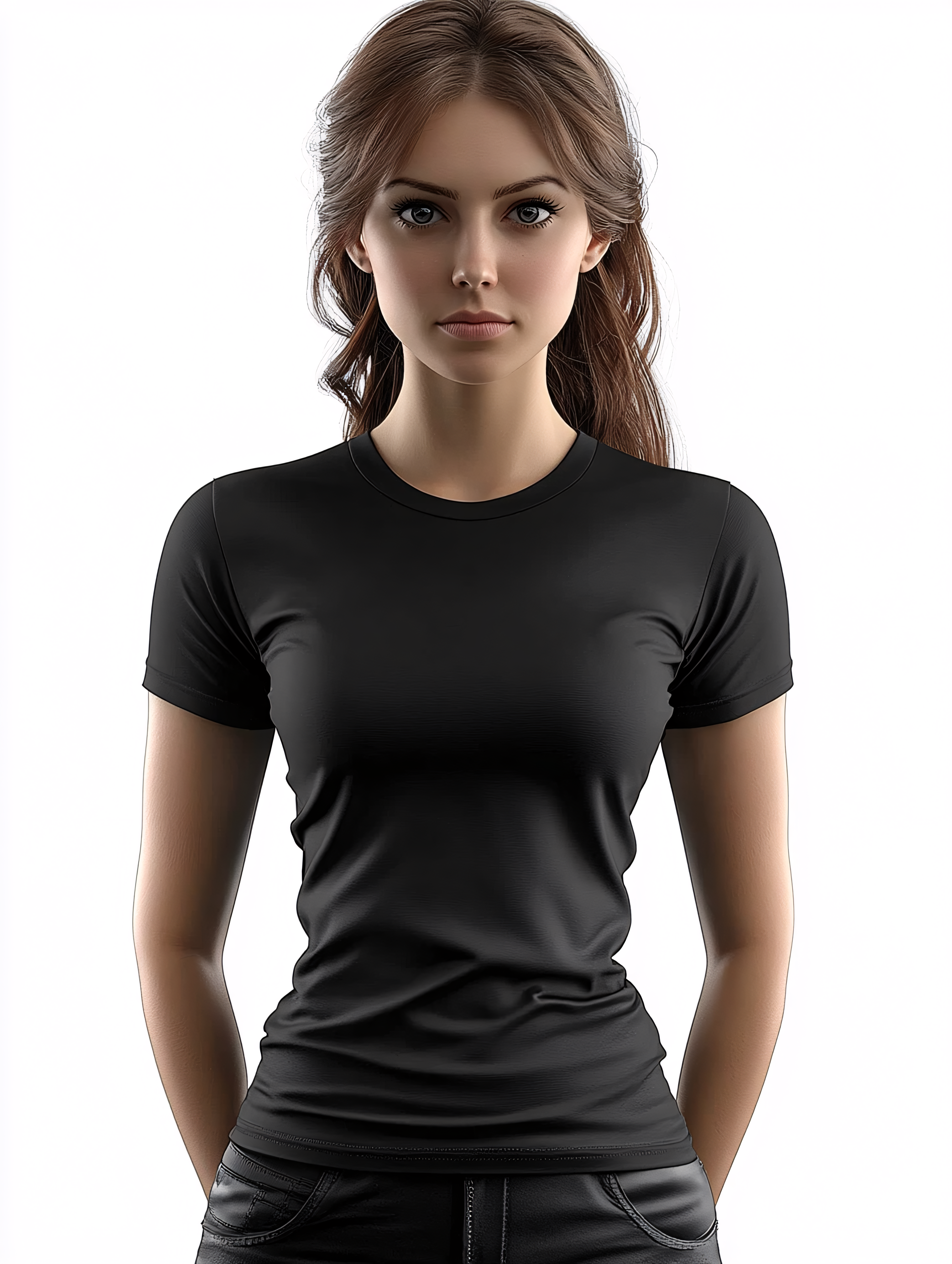 Young Woman Posing In Black T-Shirt