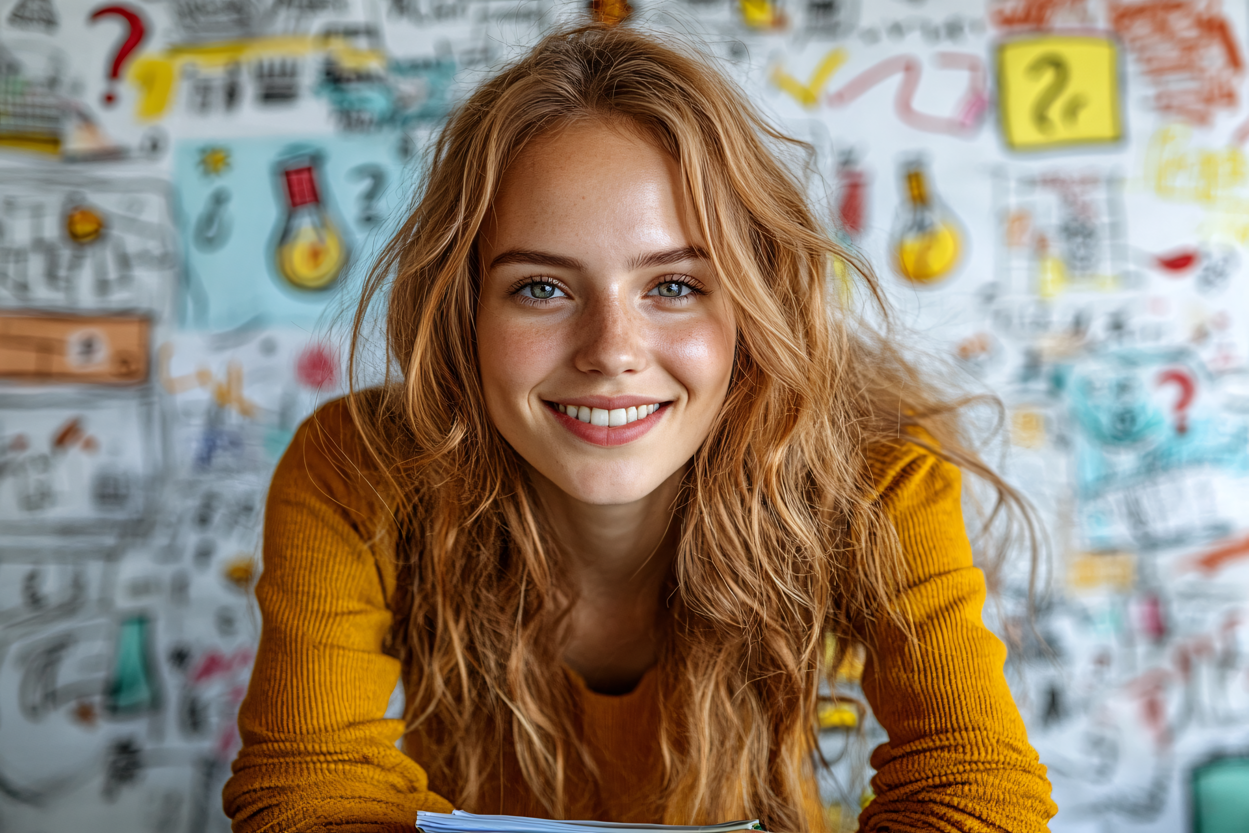 Young Woman Smiling with Curiosity Background
