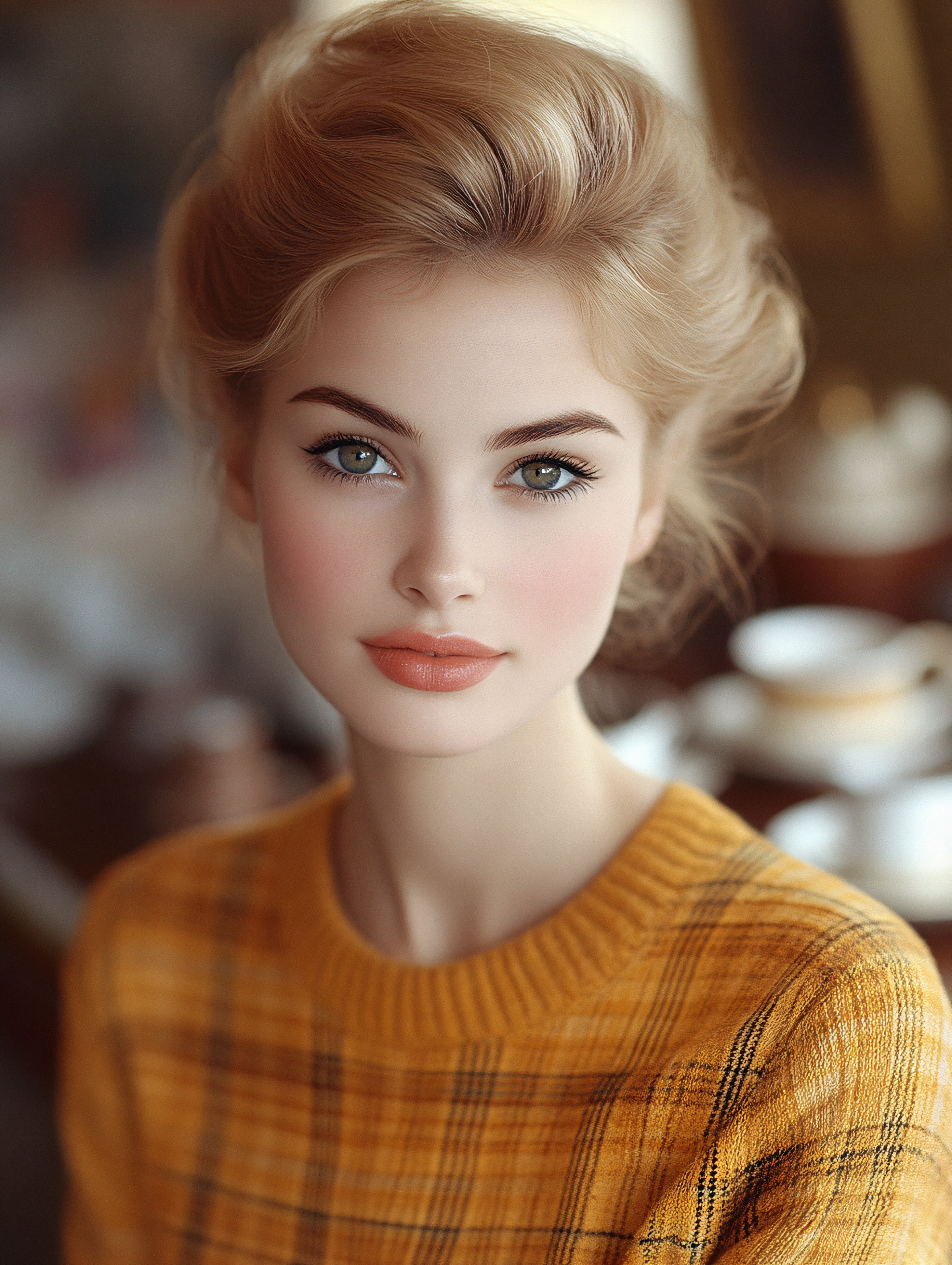 Young Woman with Blonde Hair and Yellow Sweater