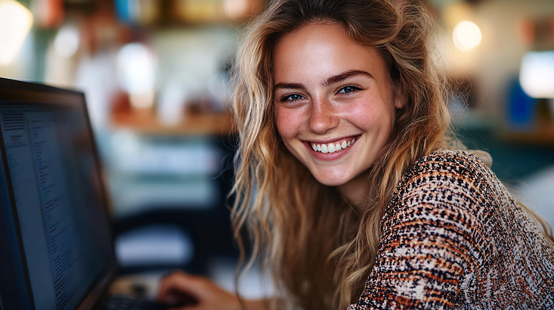 Young Woman Working On Computer