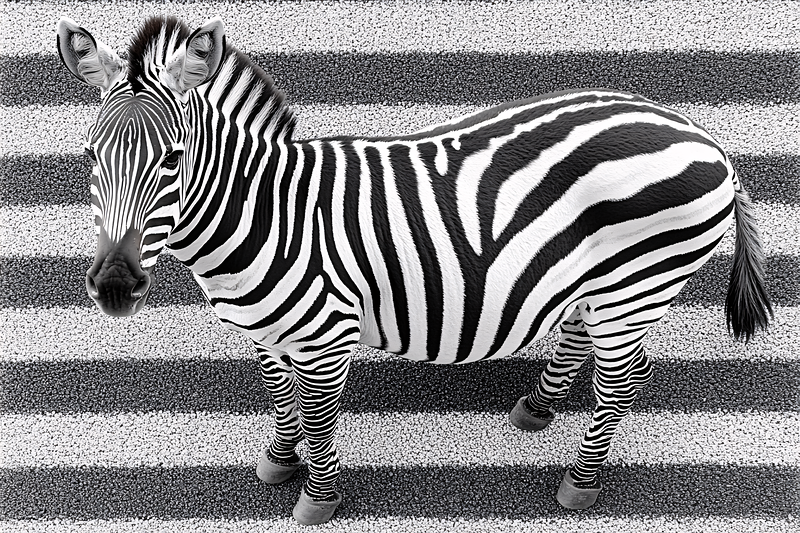 Zebra Standing on Striped Surface