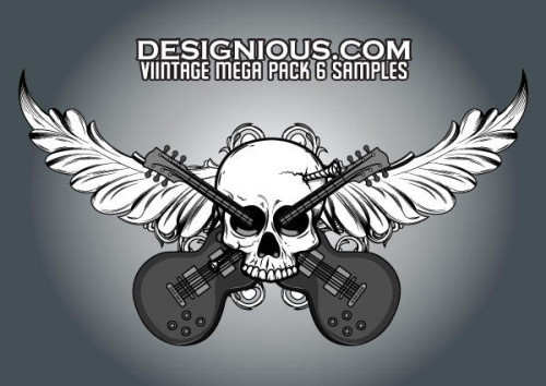 Free Vector Skull, Foliage and Guitars